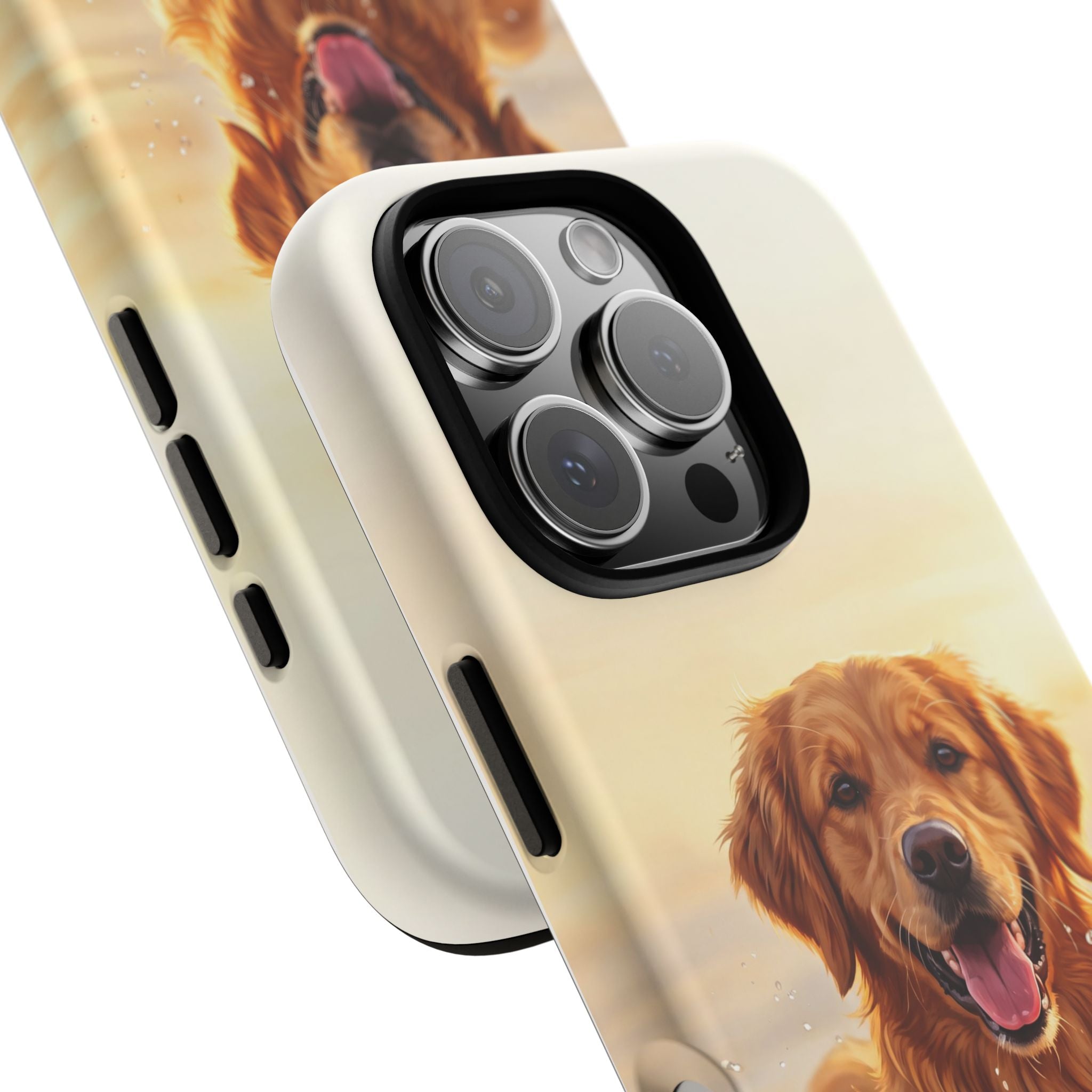 Golden Retriever Splashing in Water Phone Case | Joyful Dog at Golden Hour | iPhone & Samsung