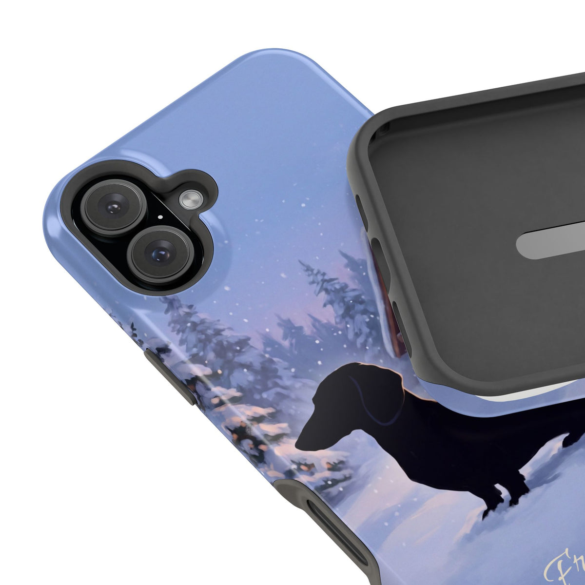 Personalized Dachshund Winter Cabin Phone Case — Wireless Charging Cover