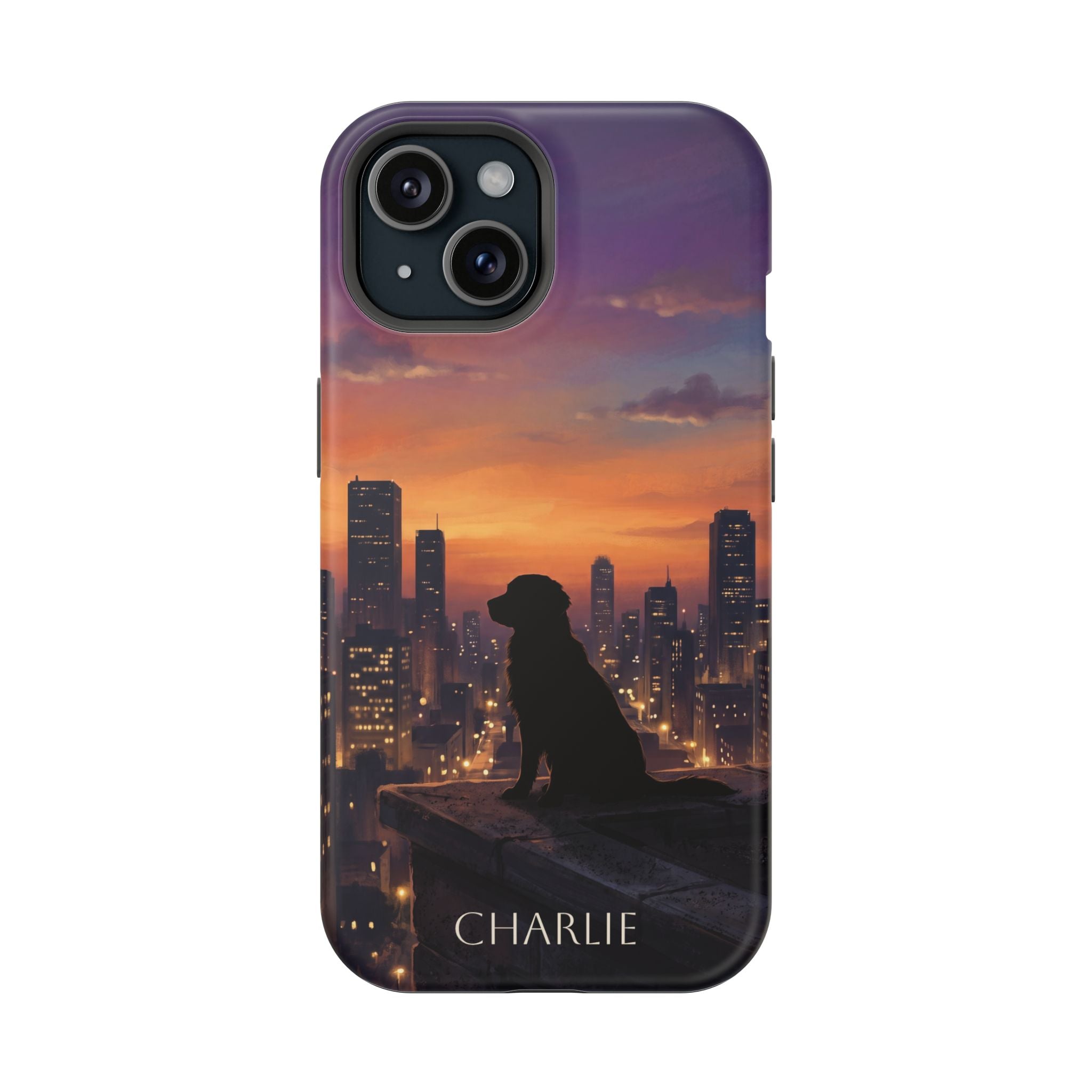 Personalized Golden Retriever City Skyline Phone Case — Wireless Charging Cover