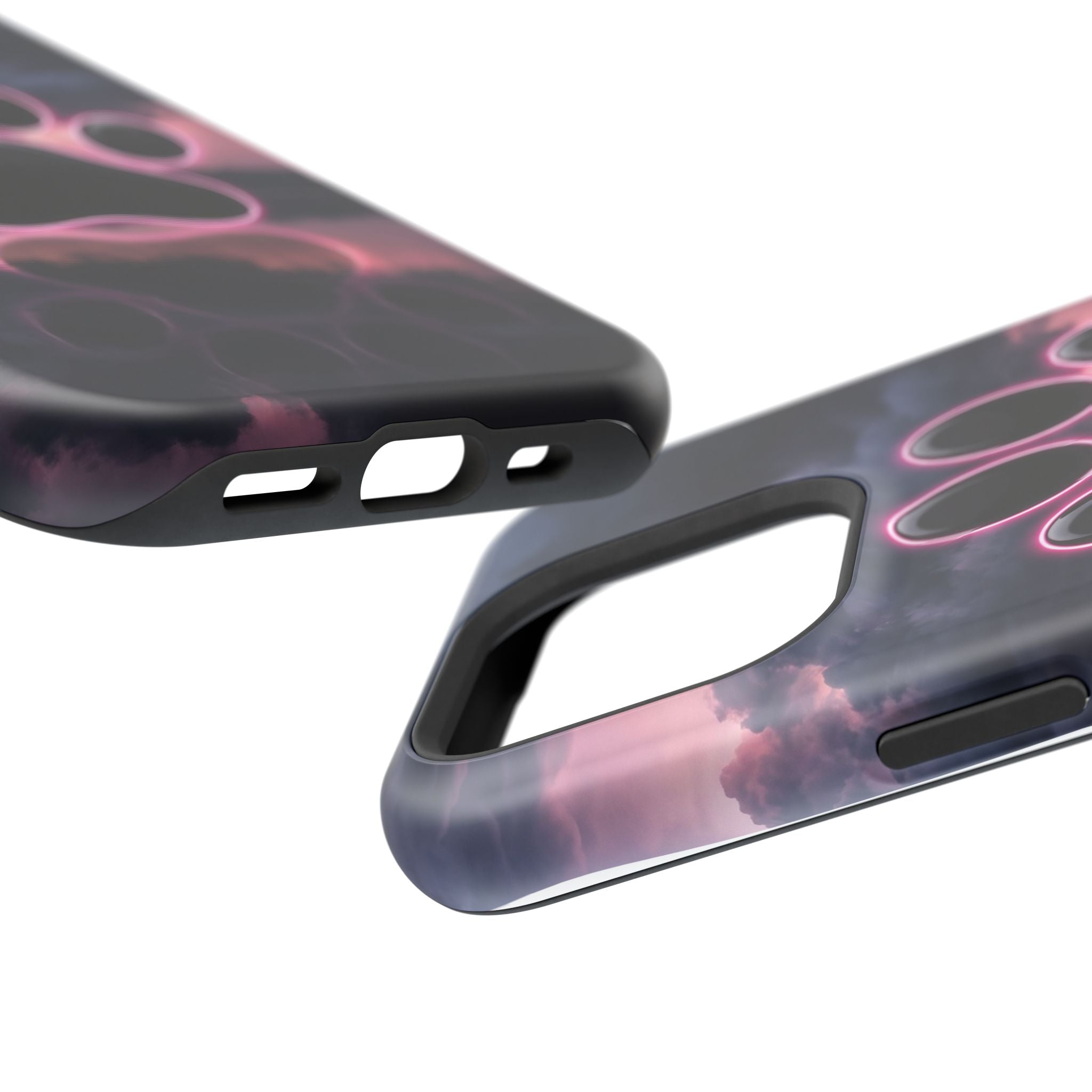 Neon Paw Print Phone Case — Impact-Resistant Wireless Charging Cover
