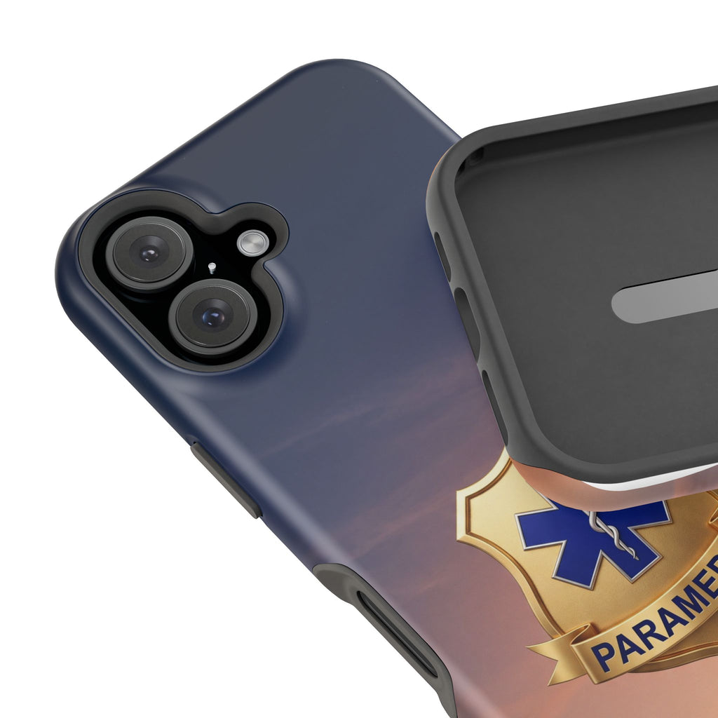 Gold Paramedic Badge Sunset Sky Phone Case — Magnetic Wireless Charging Cover