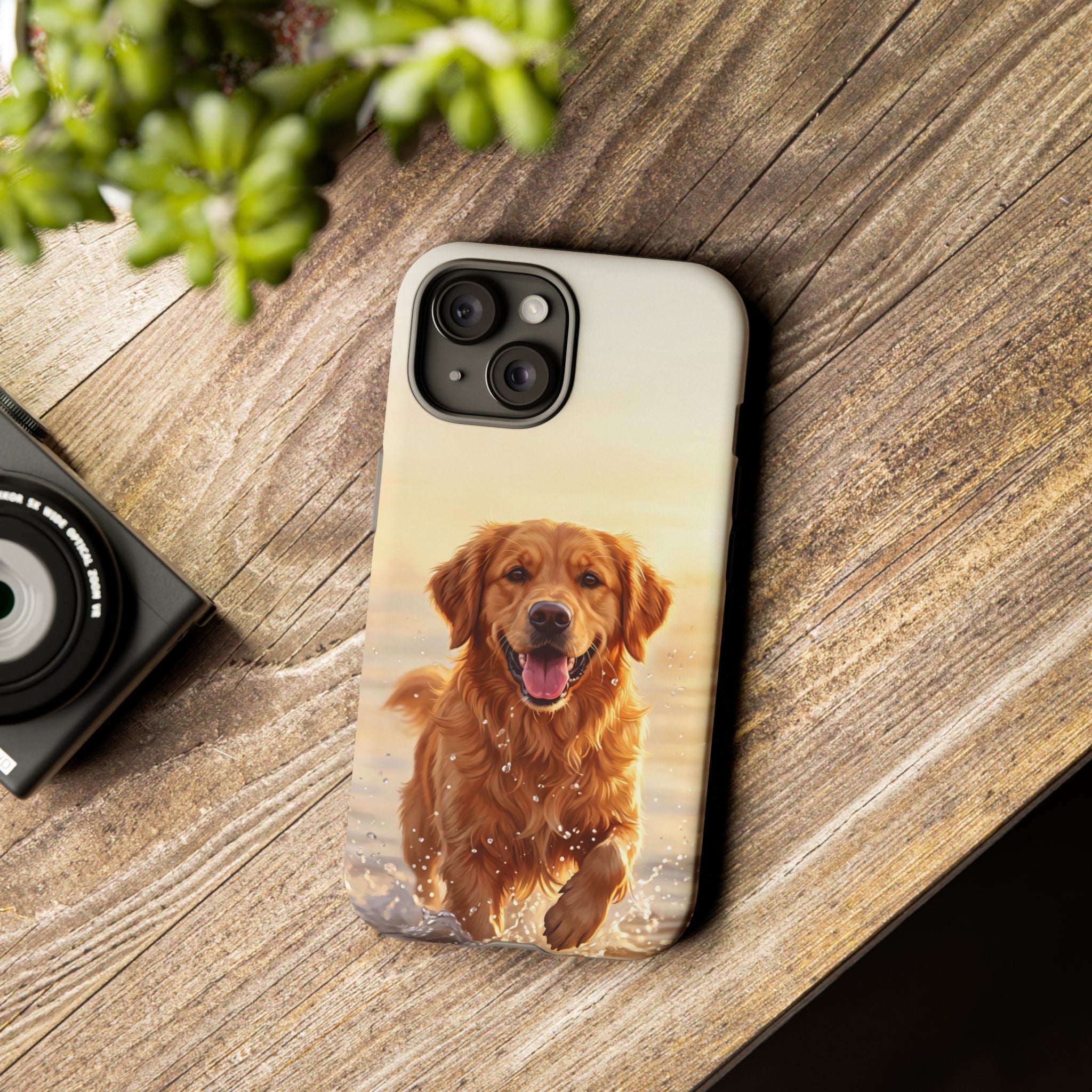 Golden Retriever Splashing in Water Phone Case | Joyful Dog at Golden Hour | iPhone & Samsung