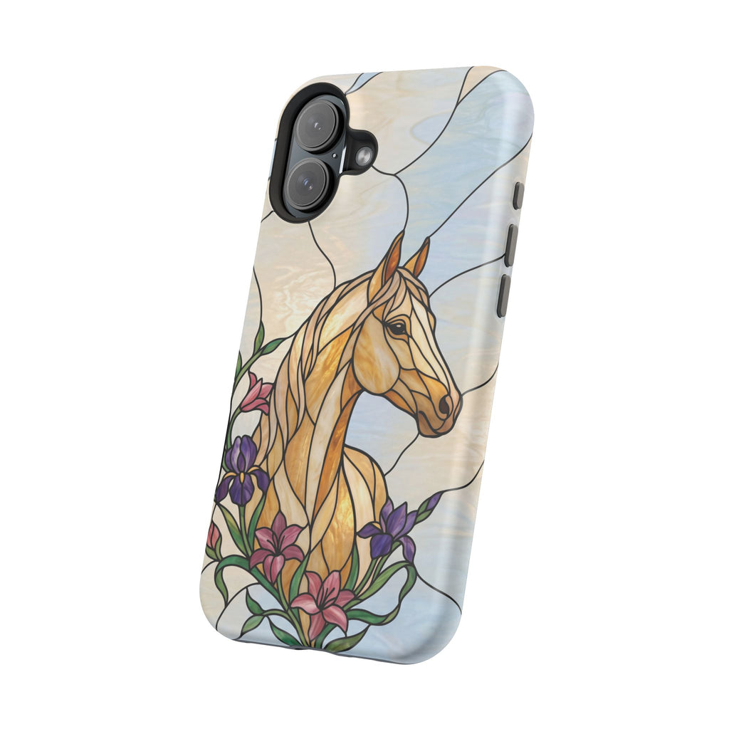 Floral Stained Glass Horse Phone Case — Tough Magnetic Case with Wireless Charging