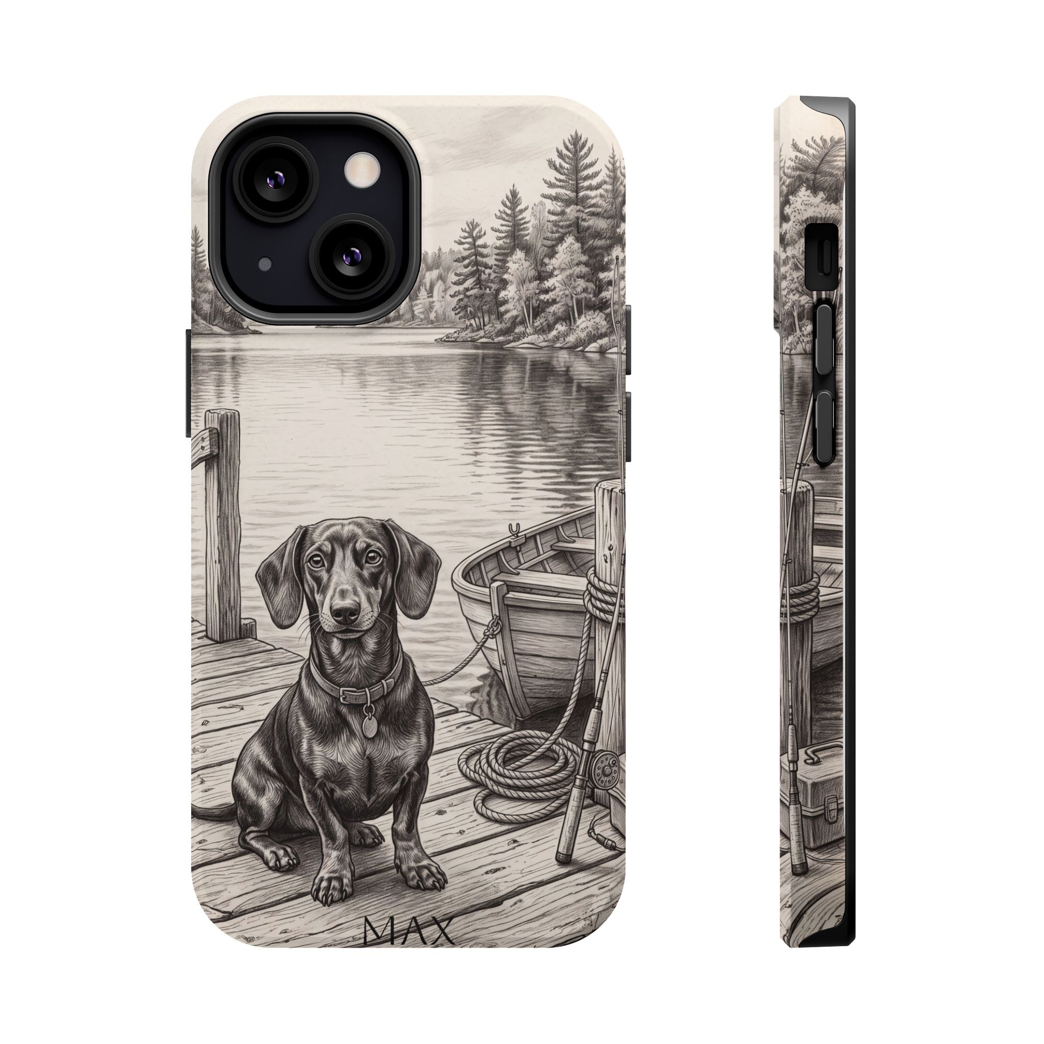 Personalized Dachshund Sunset Beach Phone Case — Wireless Charging Cover
