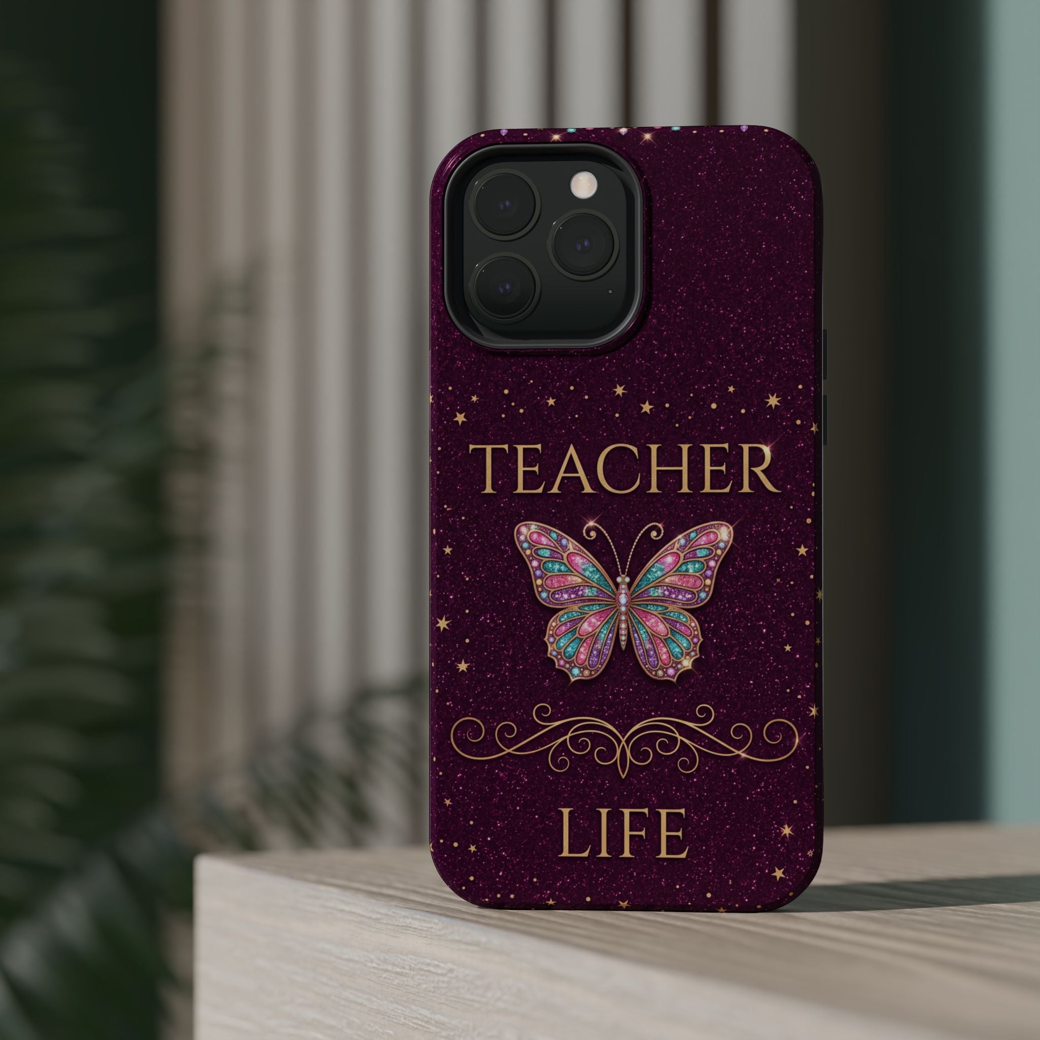 Teacher Life Glitter Butterfly Phone Case — Wireless Charging Cover