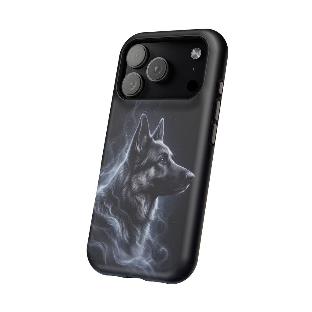 German Shepherd Phone Case | Silver Moonlight Mist Art — Tough Magnetic Case with Wireless Charging