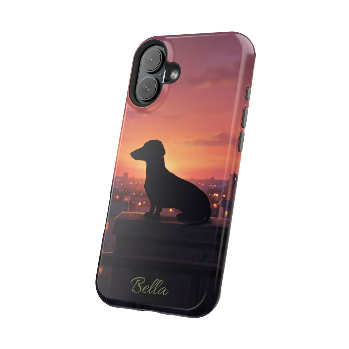 Personalized Dachshund Rooftop Sunset Phone Case — Wireless Charging Cover