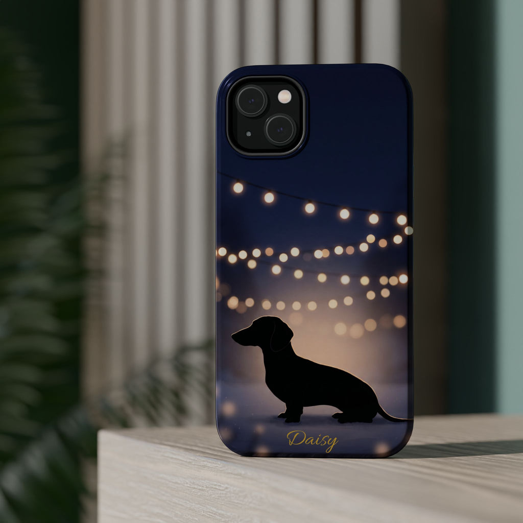 Personalized Dachshund Fairy Lights Phone Case — Wireless Charging Cover