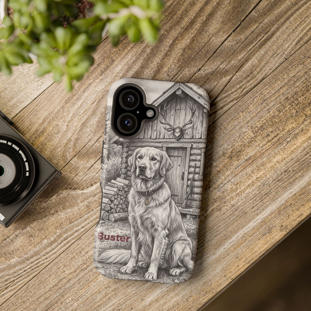 Personalized Golden Retriever Cabin Porch Phone Case — Wireless Charging Cover