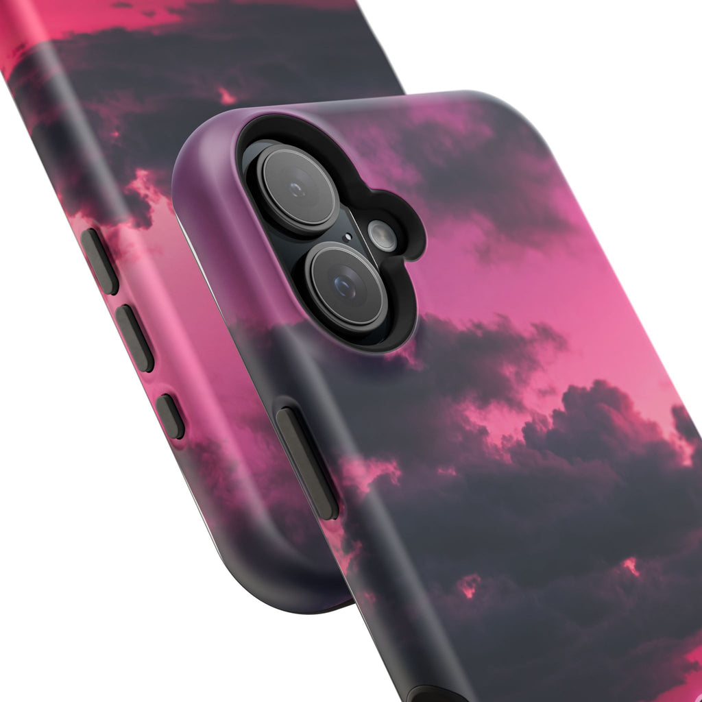 iPhone & Samsung Magnetic Impact-Resistant Phone Case — Pink Twilight Cloud with Paw Print