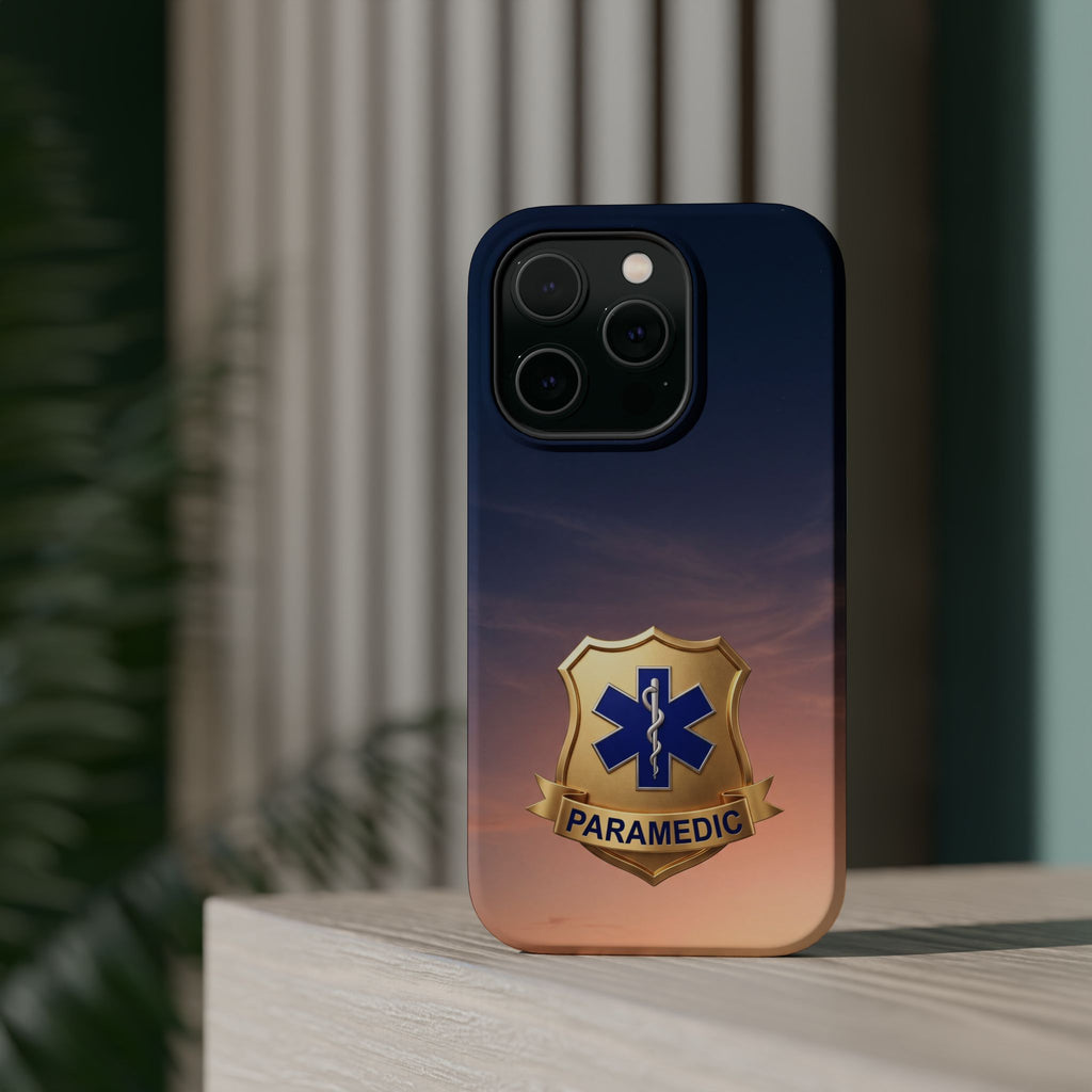 Gold Paramedic Badge Sunset Sky Phone Case — Magnetic Wireless Charging Cover