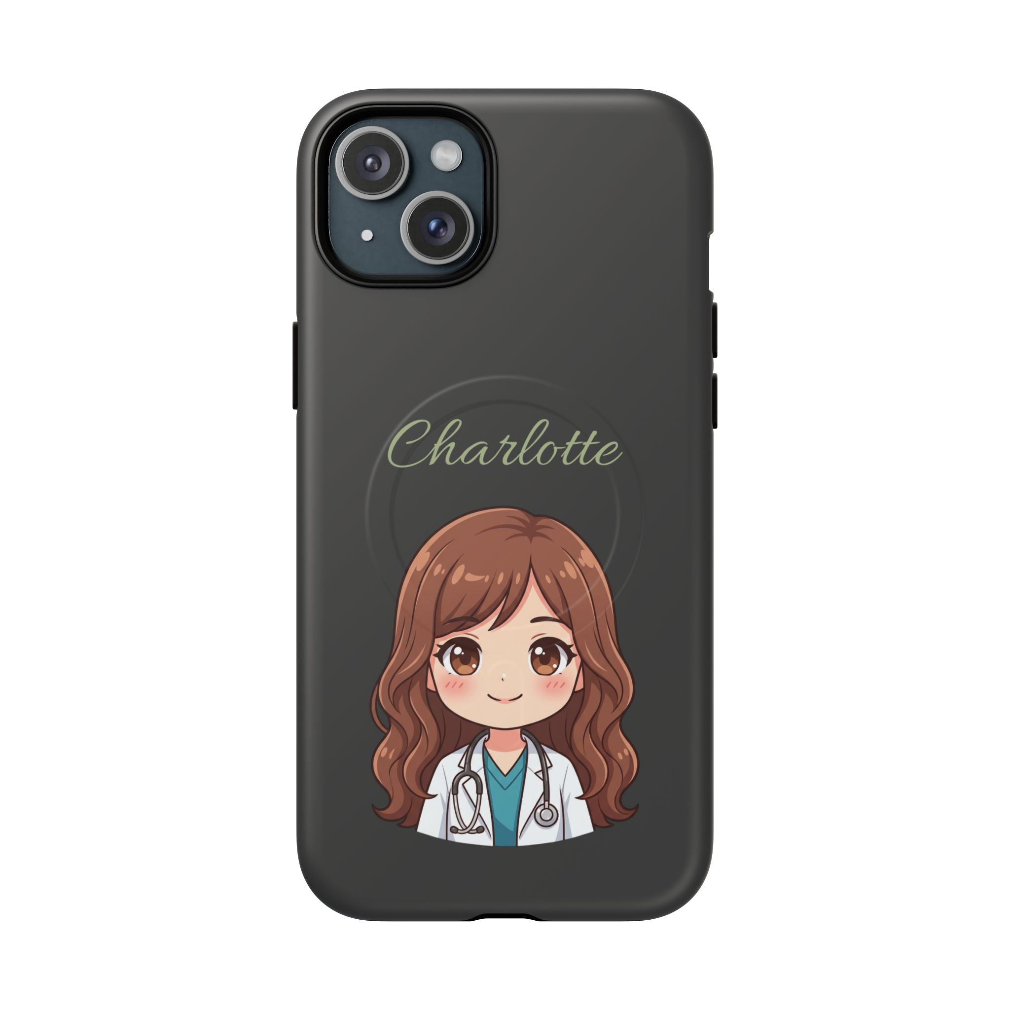 Personalized Tough Magnetic Phone Case | With Custom Name – Cute Illustrated Nurse Character Case for iPhones