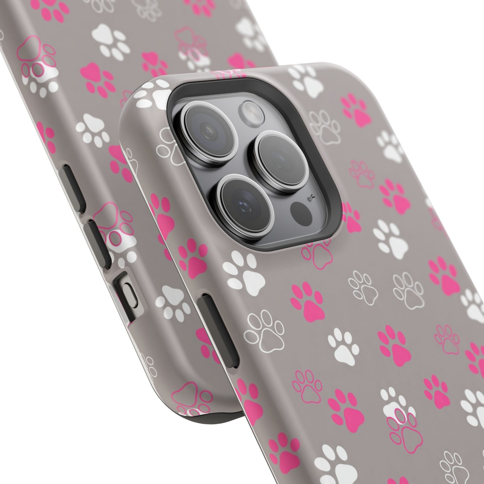 Pink & White Paw Print Phone Case — Impact-Resistant Wireless Charging Cover