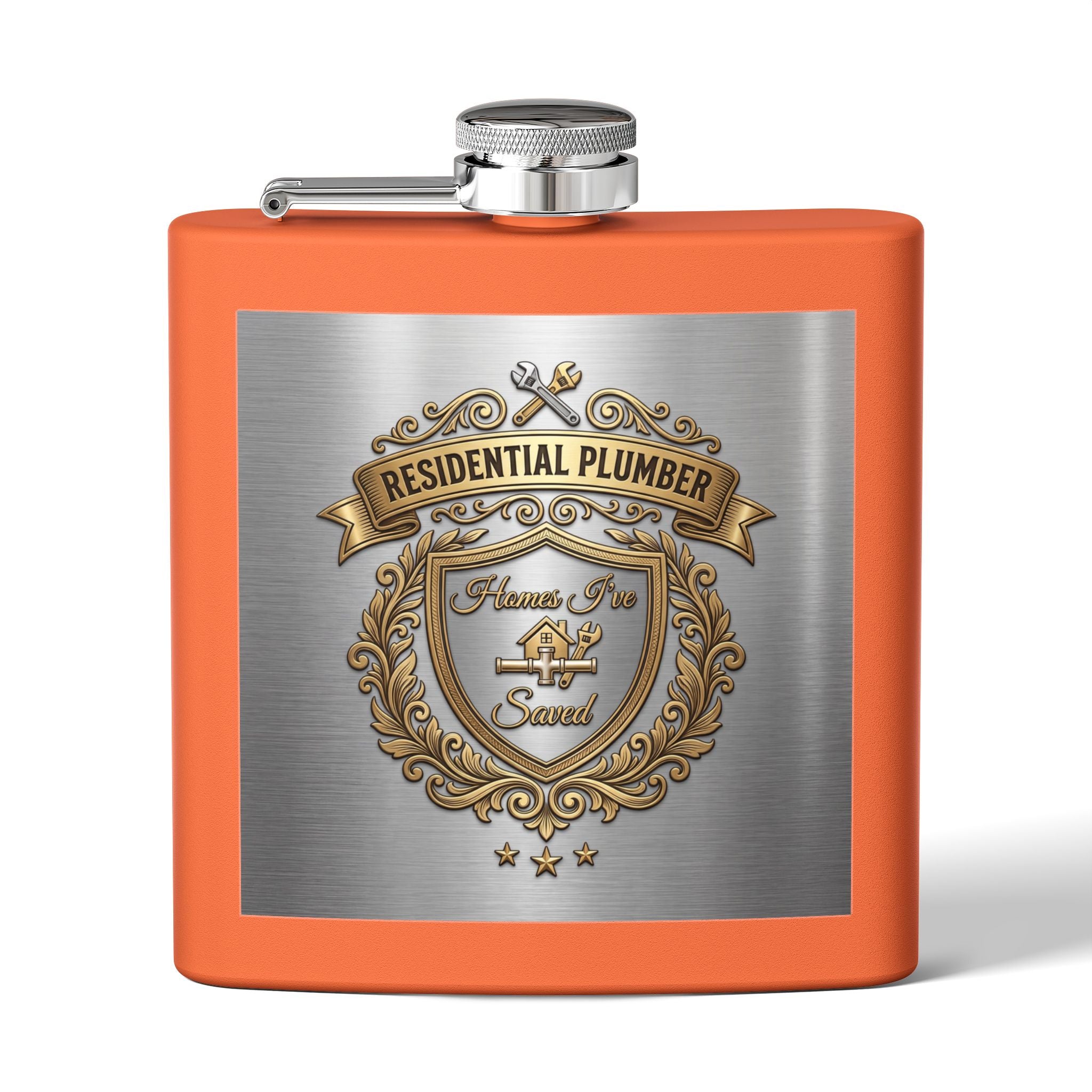 Flask — "Residential Plumber: Homes I've Saved" 6oz Stainless Steel Hip Flask