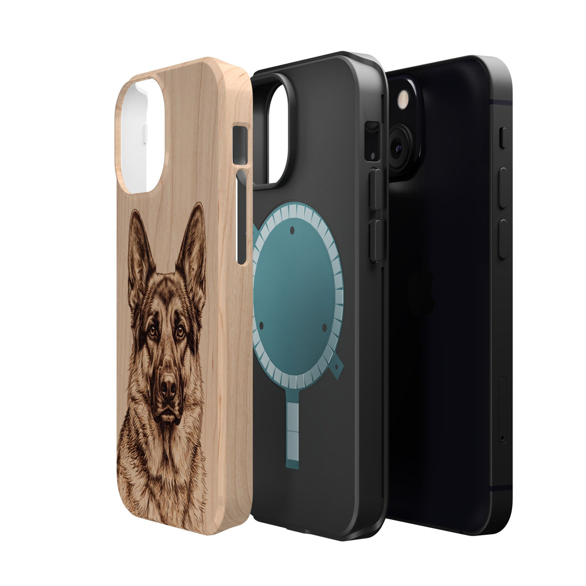 German Shepherd Phone Case | Pyrography Art — Tough Magnetic Case with Wireless Charging