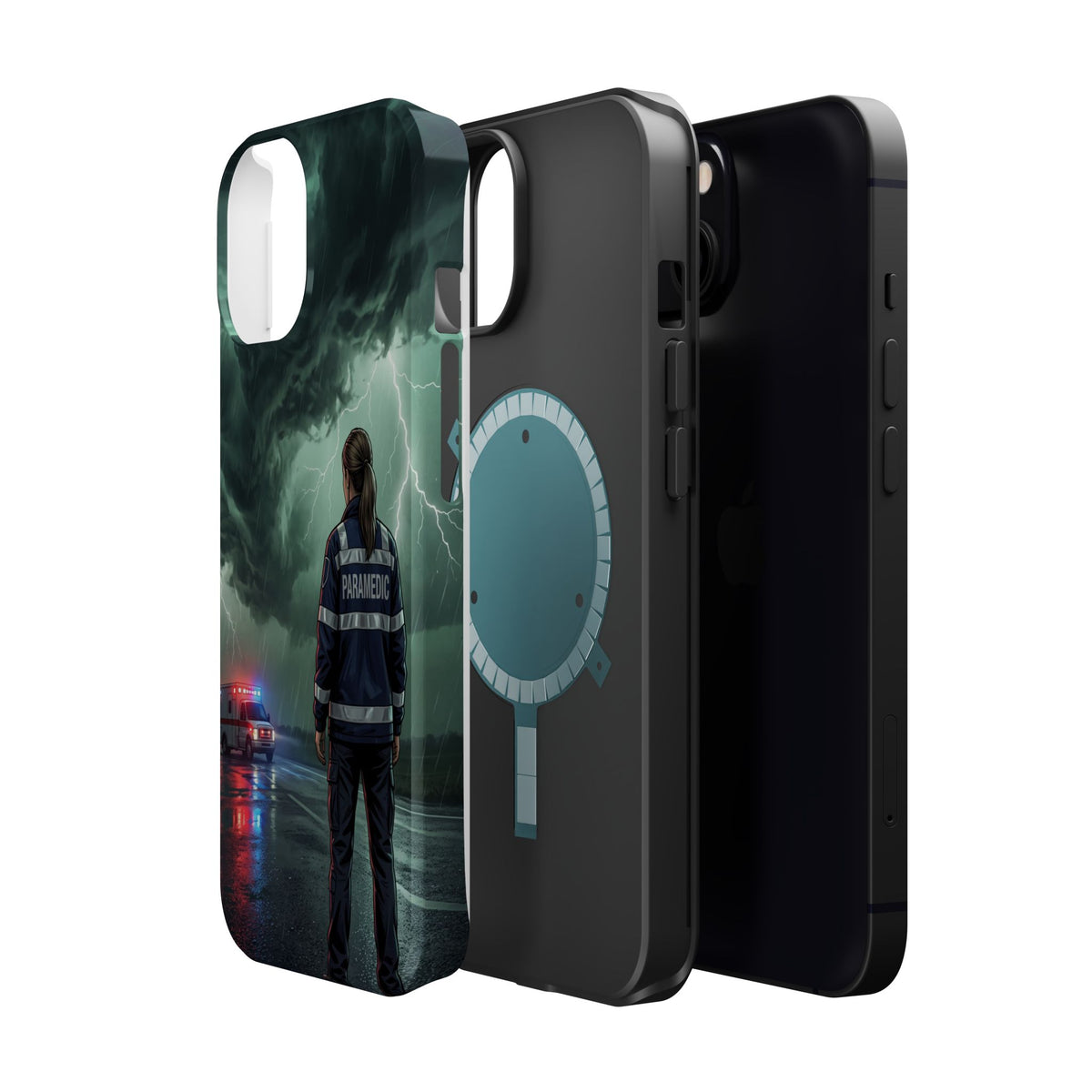 Female Paramedic Green Storm Phone Case — Magnetic Wireless Charging Cover