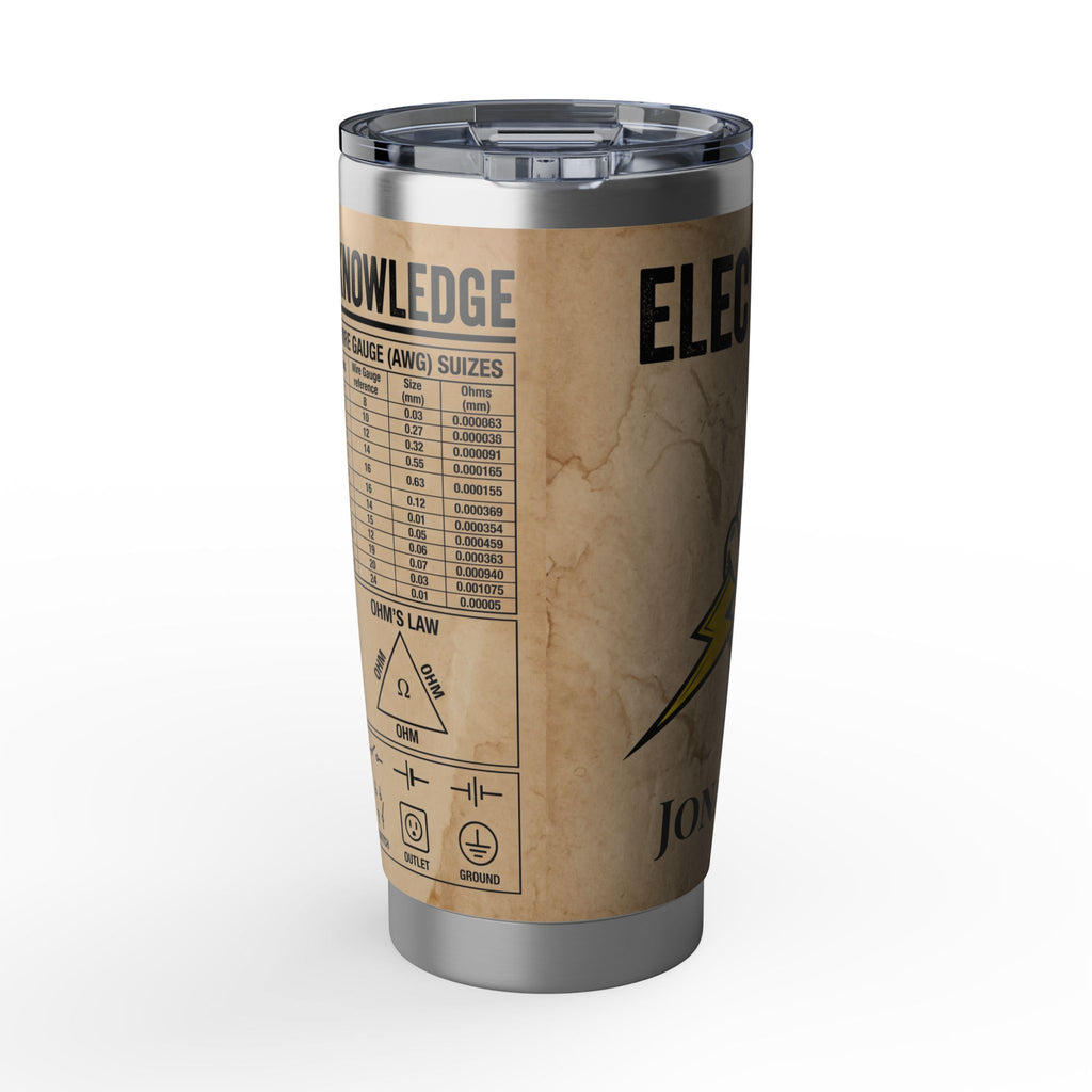 Personalized Electrician Knowledge Tumbler – Custom Name Kraft Paper Design 20 oz
