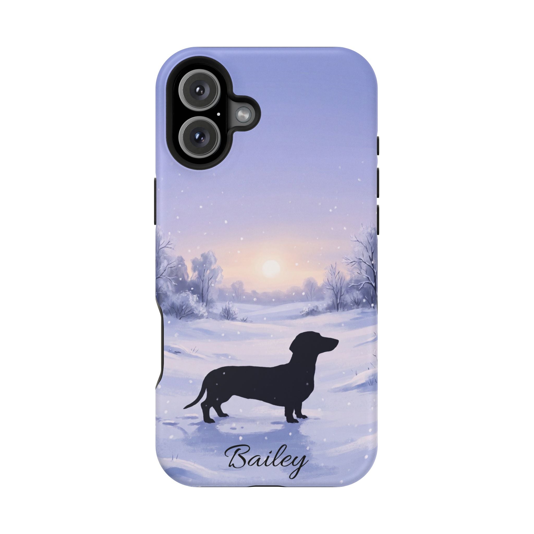 Personalized Dachshund Winter Snow Phone Case — Wireless Charging Cover
