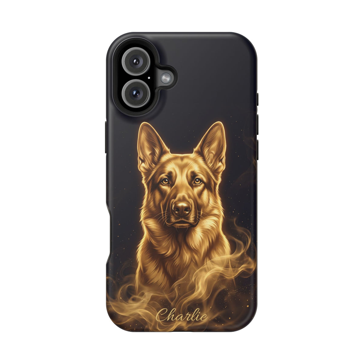 German Shepherd Phone Case | Personalized Gold Glow Art — Tough Magnetic Case with Wireless Charging