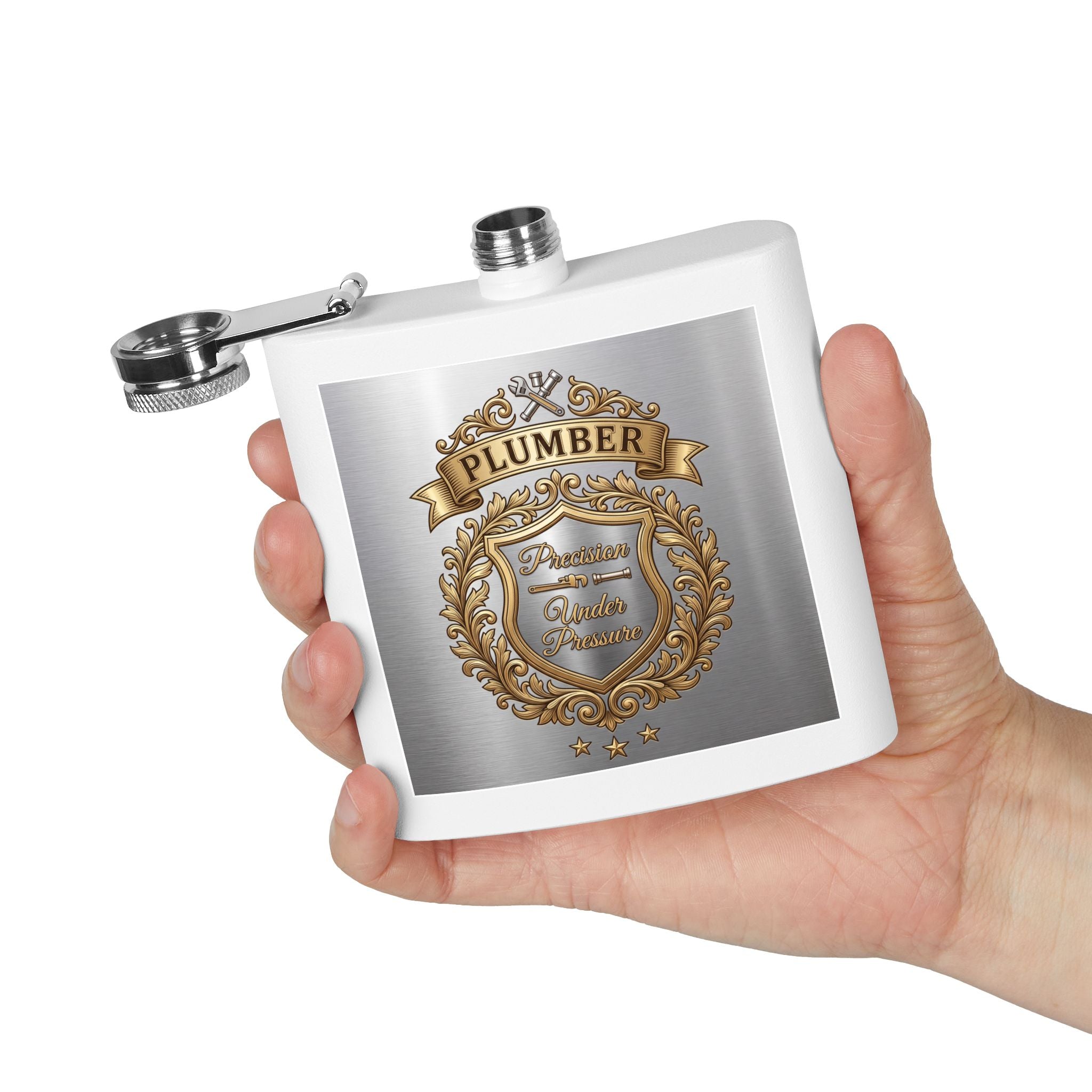 Flask — "Plumber: Precision Under Pressure" 6oz Stainless Steel Hip Flask