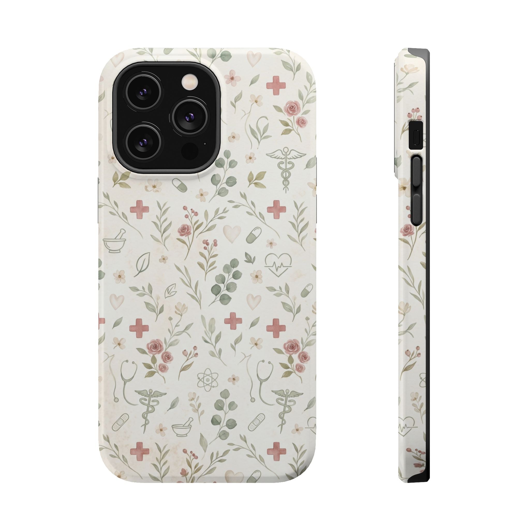 Floral Nurse Phone Case — Impact-Resistant Wireless Charging Cover