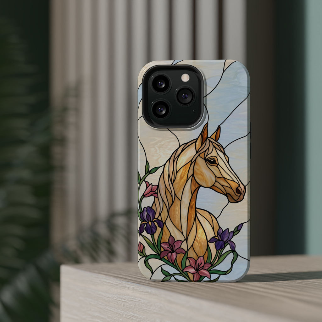 Floral Stained Glass Horse Phone Case — Tough Magnetic Case with Wireless Charging
