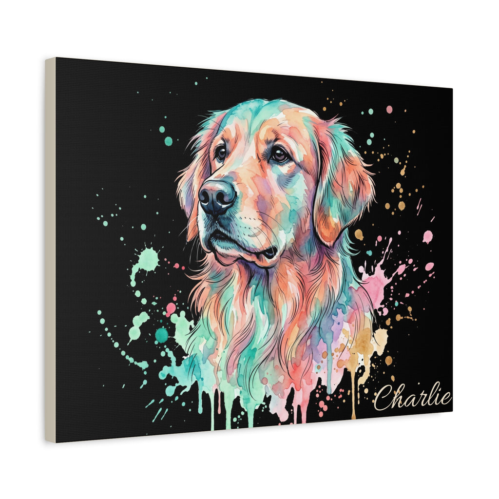 Golden Retriever Personalized Canvas | Pastel Paint Splash Wall Art