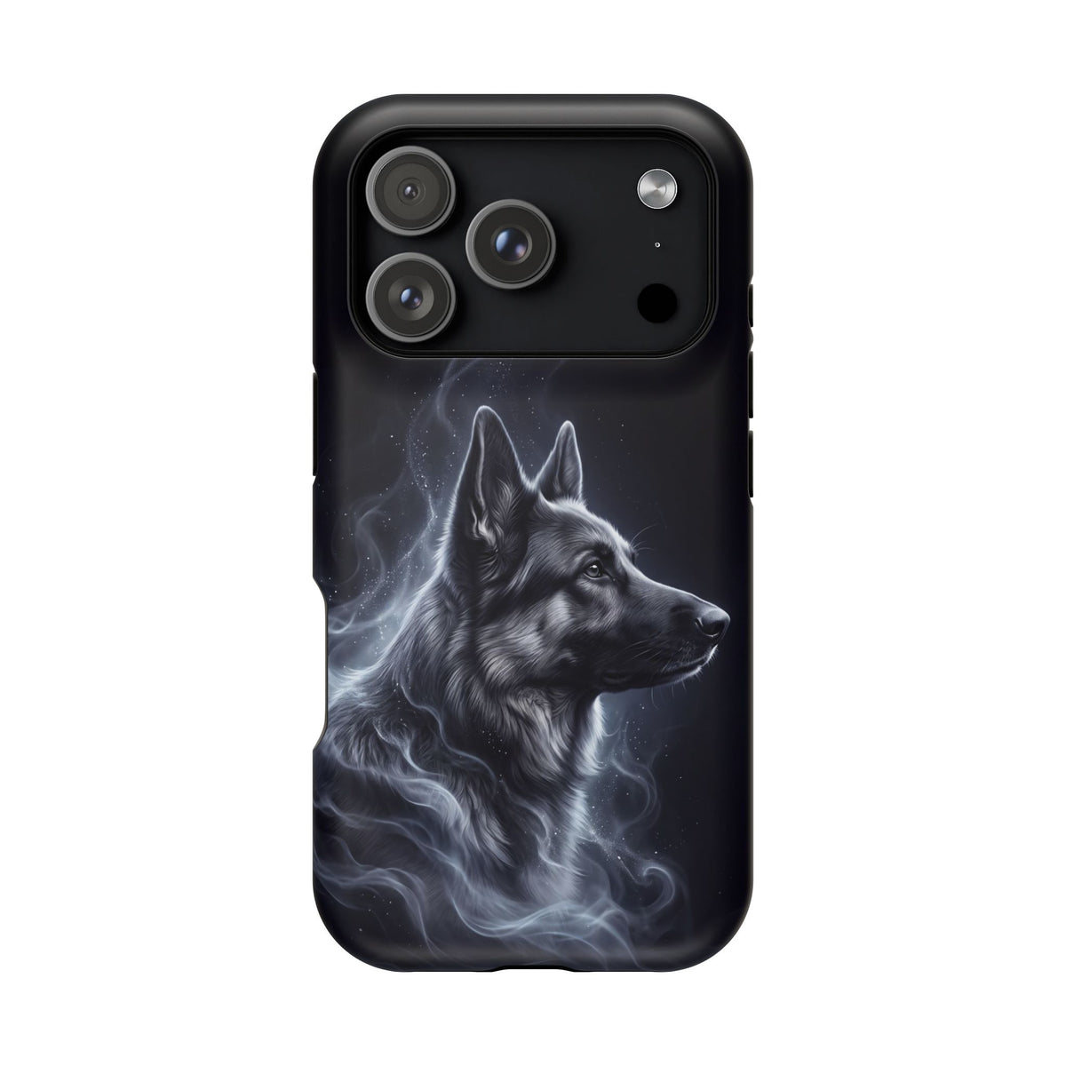 German Shepherd Phone Case | Silver Moonlight Mist Art — Tough Magnetic Case with Wireless Charging