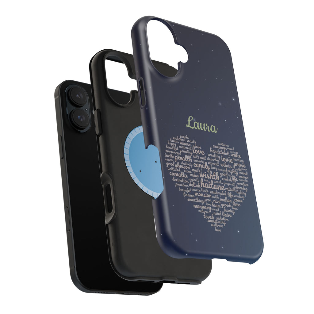Personalized Teacher Heart Word Art Phone Case — Navy Wireless Charging Cover