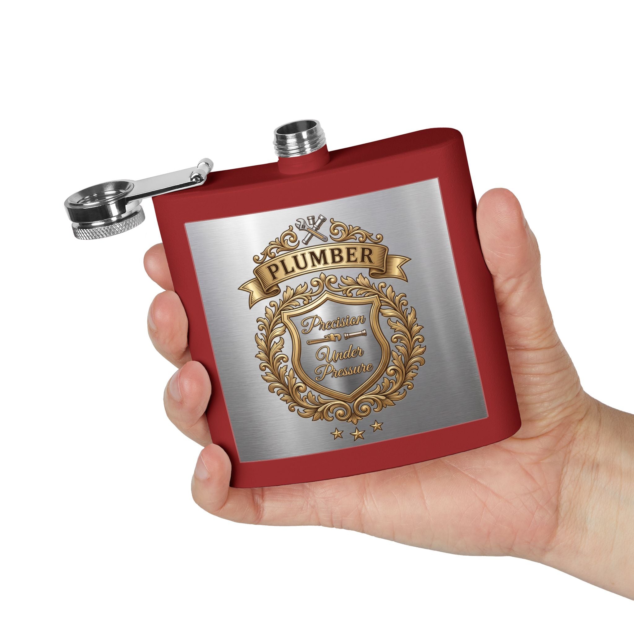 Flask — "Plumber: Precision Under Pressure" 6oz Stainless Steel Hip Flask