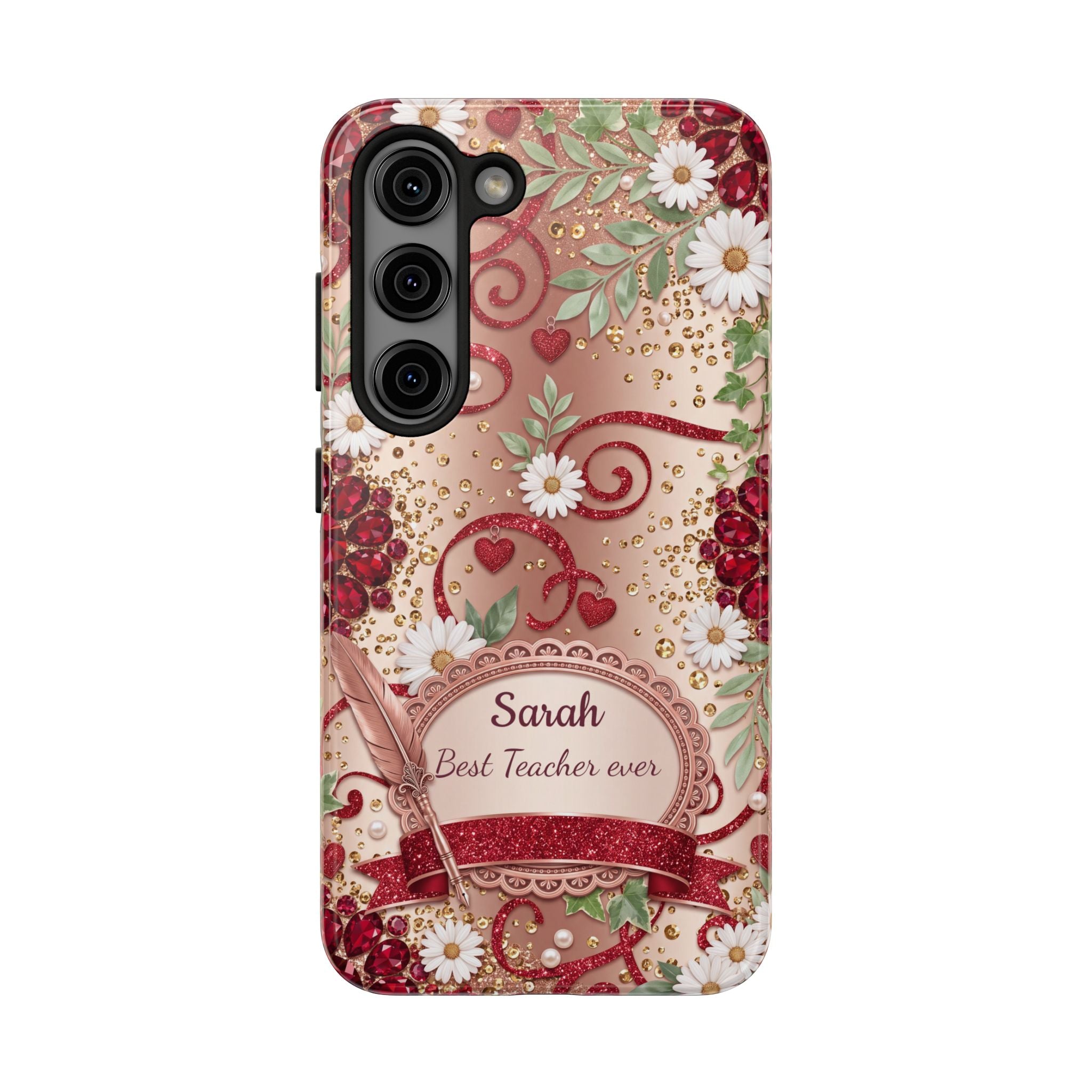 Personalized Teacher Phone Case — Custom Name and Message - Floral Jeweled Design
