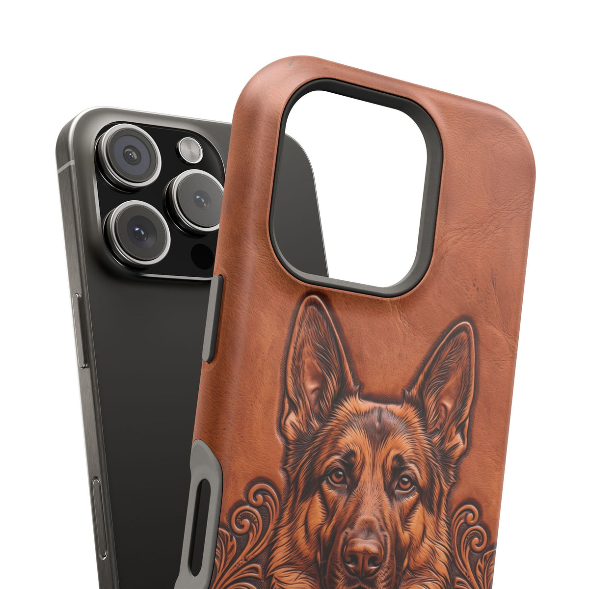 German Shepherd Phone Case | Western Tooled Art — Tough Magnetic Case with Wireless Charging
