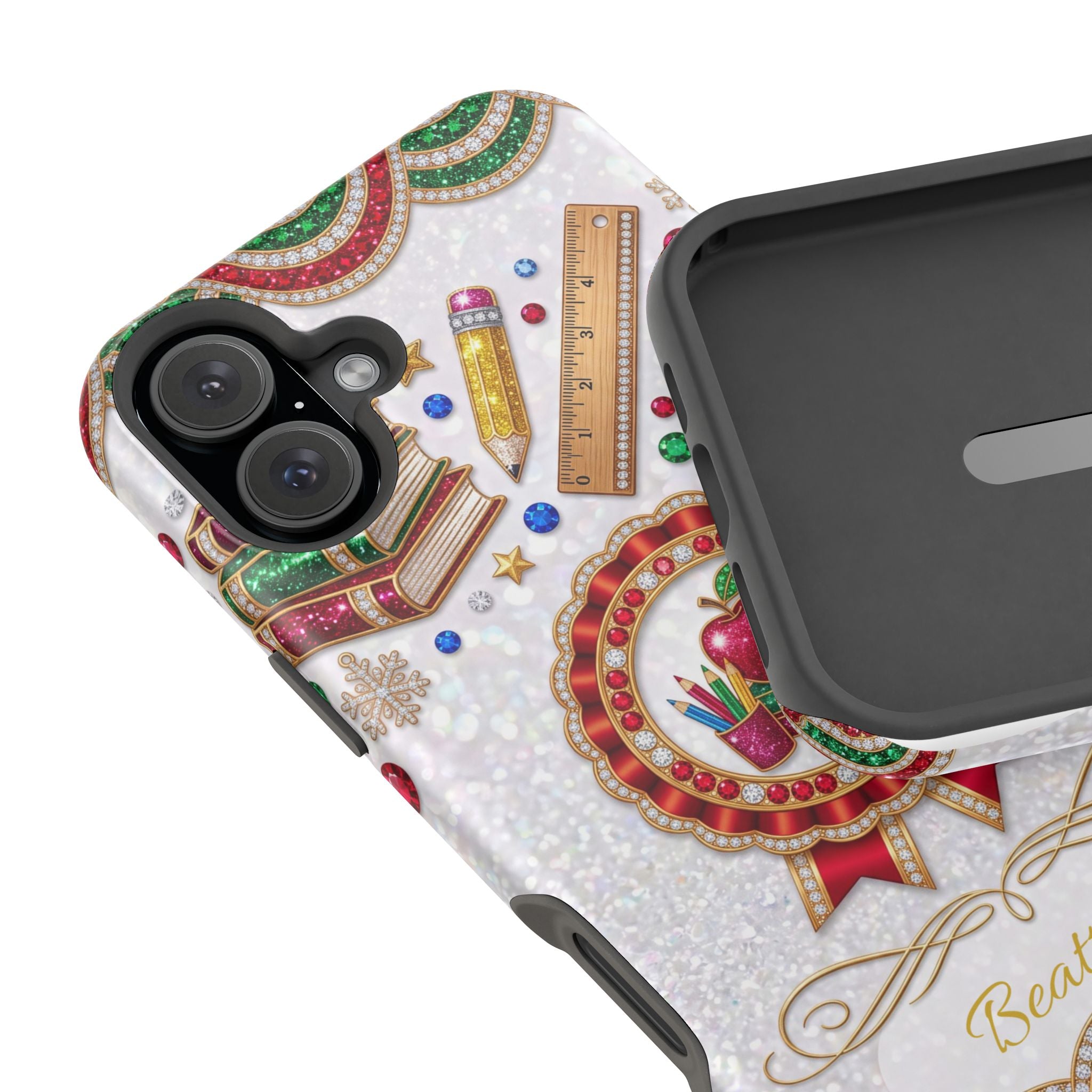Jeweled Apple Medallion Personalized Teacher Phone Case — Wireless Charging Cover