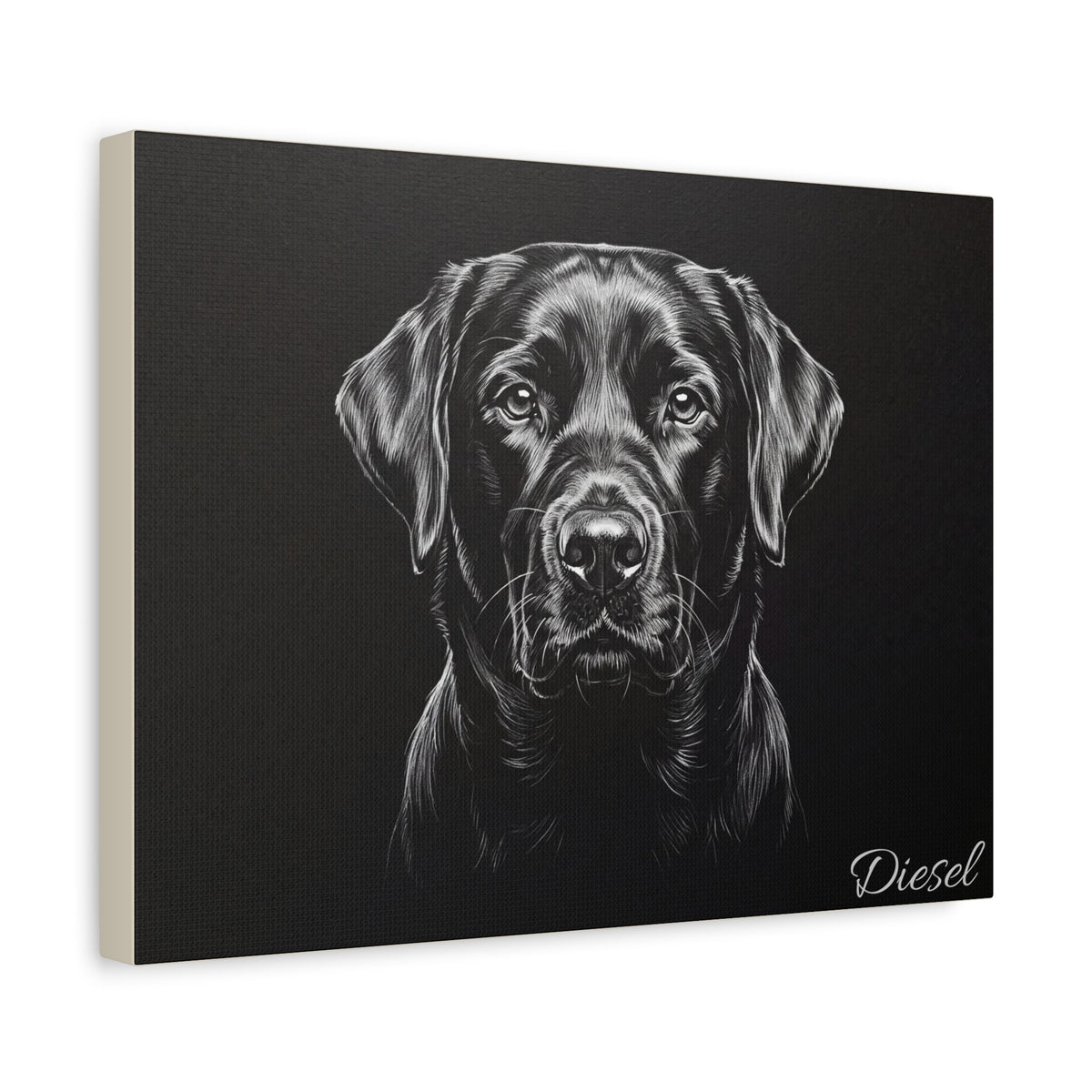 Black Labrador Personalized Canvas | Chalk Drawing on Black Wall Art