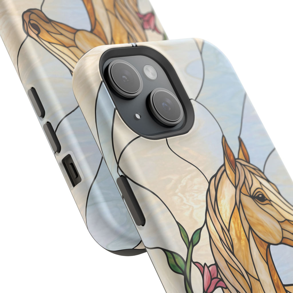 Floral Stained Glass Horse Phone Case — Tough Magnetic Case with Wireless Charging