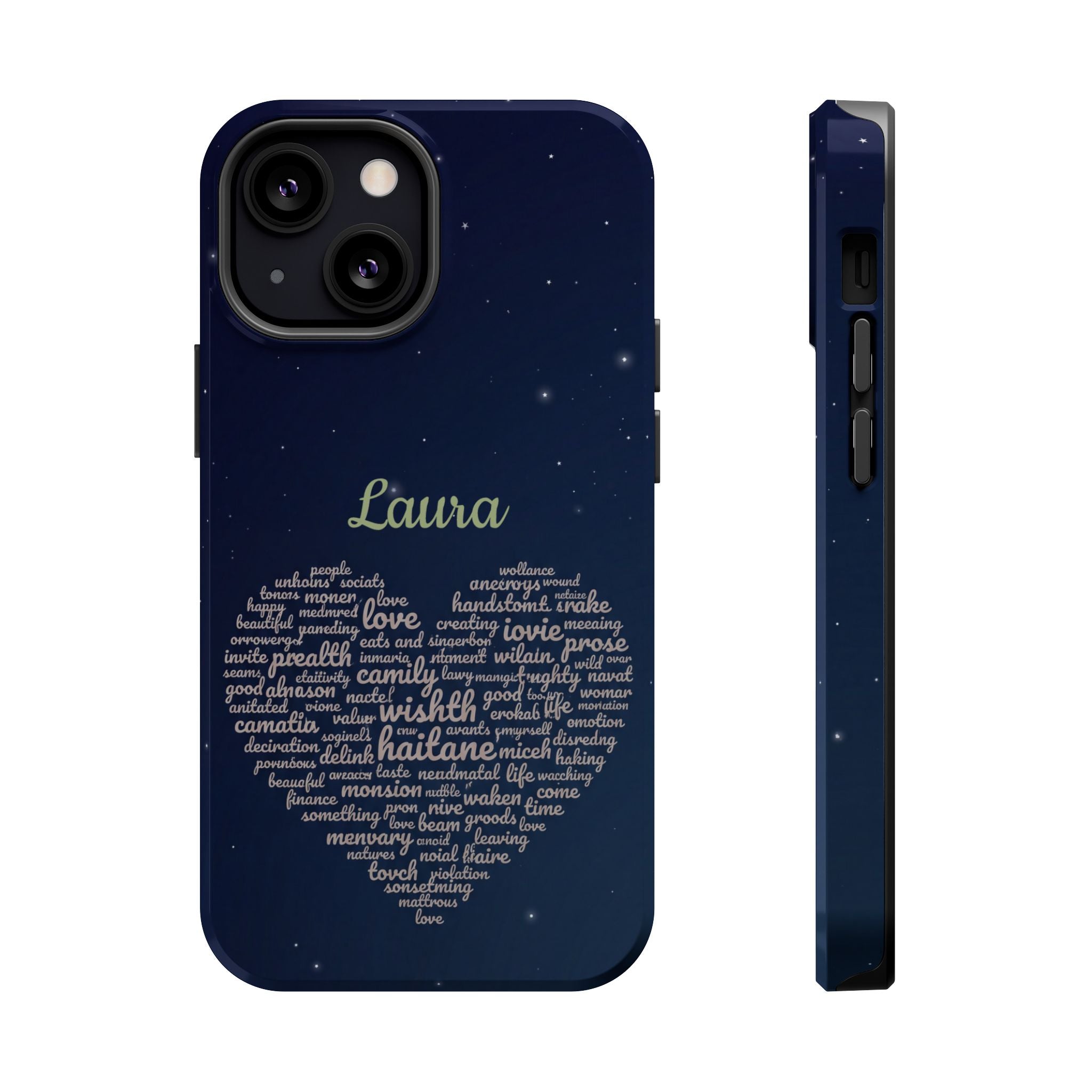 Personalized Teacher Heart Word Art Phone Case — Navy Wireless Charging Cover
