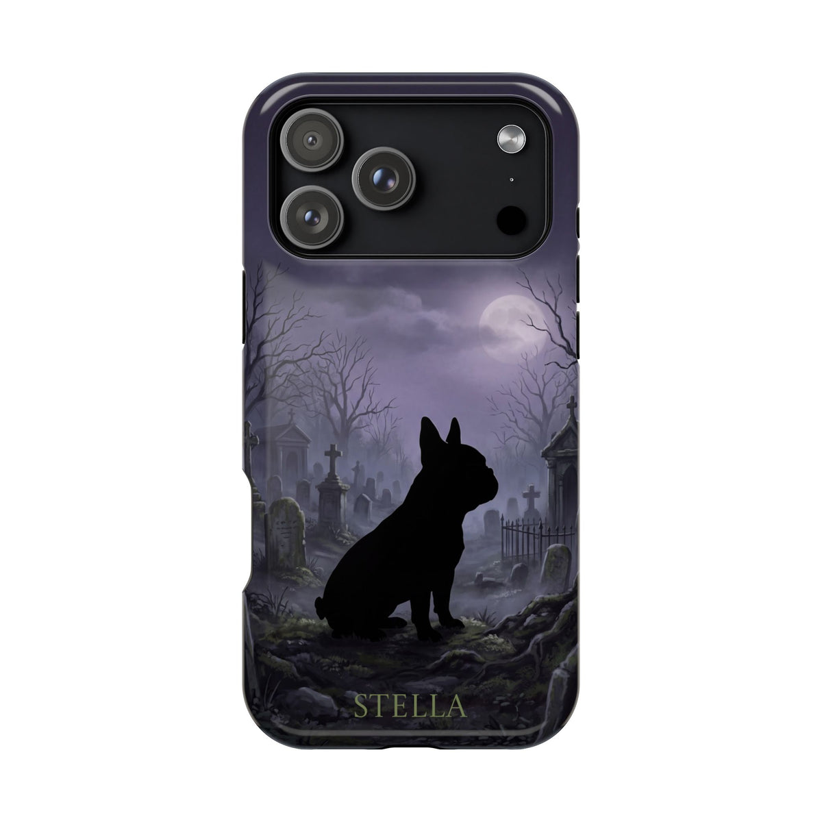 Personalized French Bulldog Moonlit Graveyard Phone Case — Wireless Charging Cover
