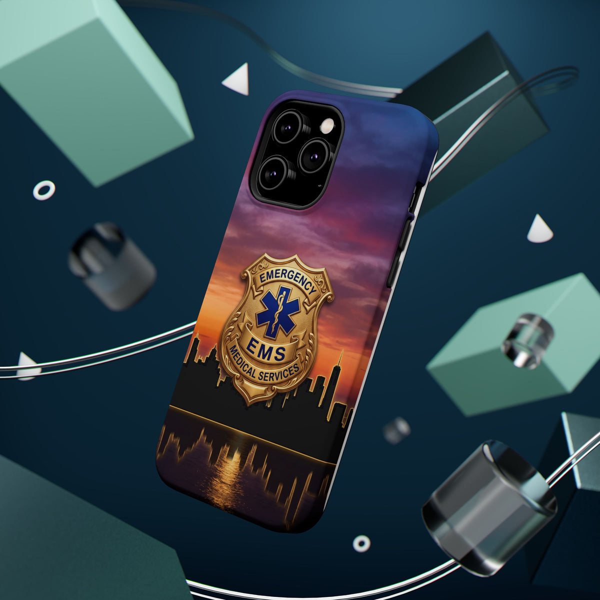 EMS Badge Sunset Skyline Phone Case — Magnetic Wireless Charging Cover