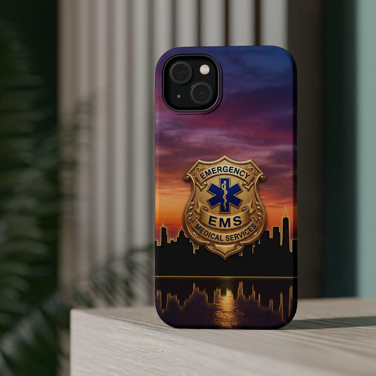 EMS Badge Sunset Skyline Phone Case — Magnetic Wireless Charging Cover