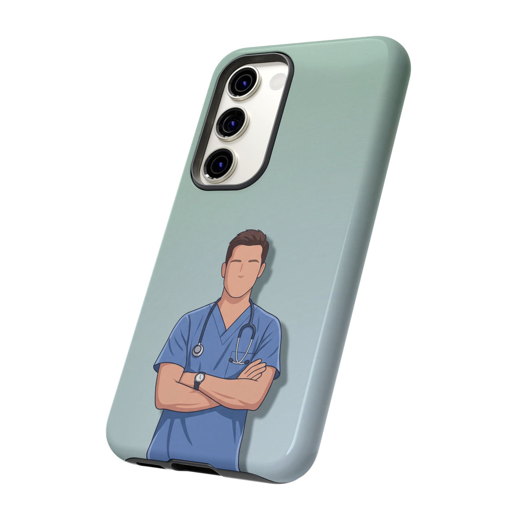 Male Nurse Phone Case | Confident Nurse in Blue Scrubs Illustration | iPhone & Samsung