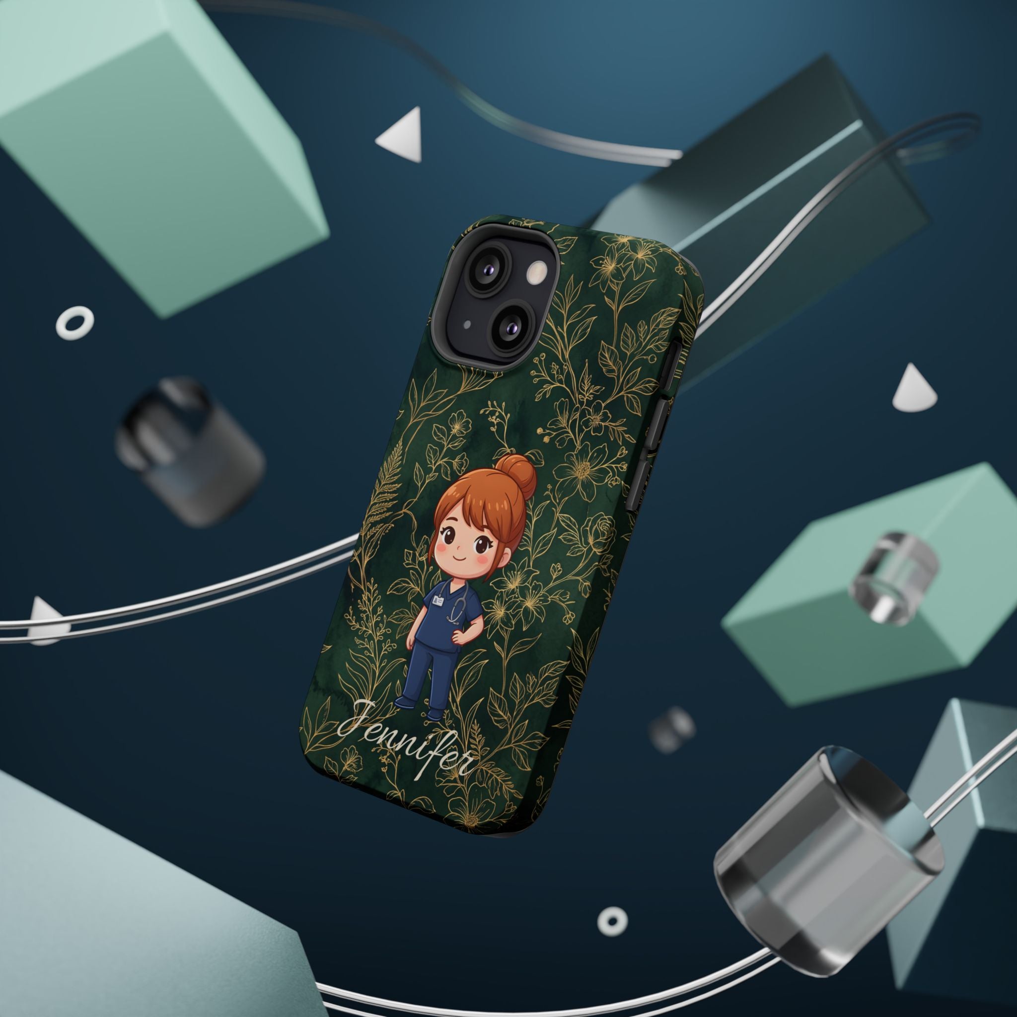 Personalized Nurse Botanical Phone Case — Impact-Resistant Wireless Charging Cover