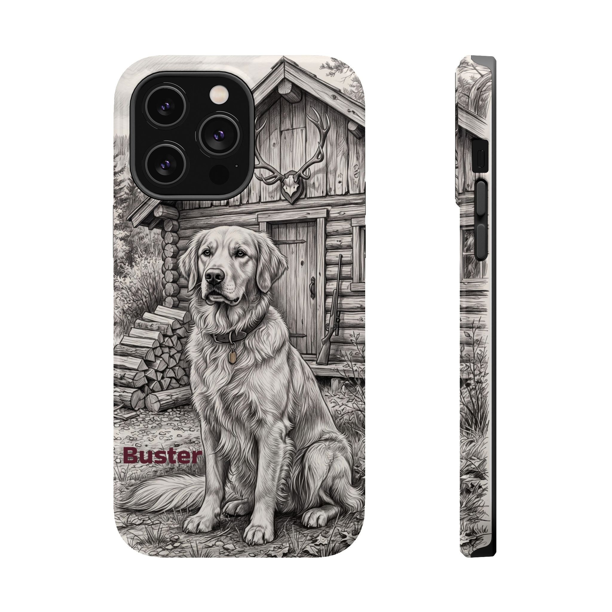 Personalized Golden Retriever Cabin Porch Phone Case — Wireless Charging Cover