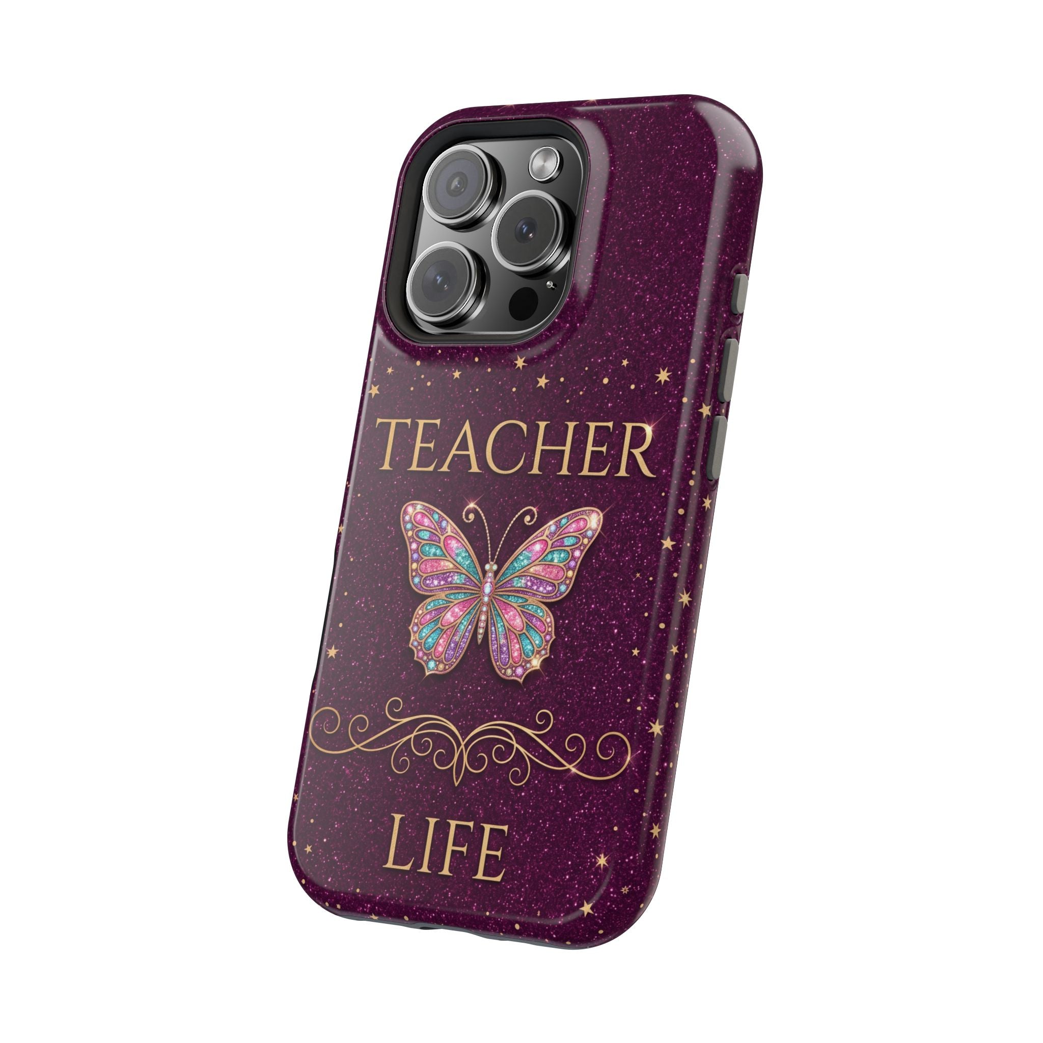 Teacher Life Glitter Butterfly Phone Case — Wireless Charging Cover