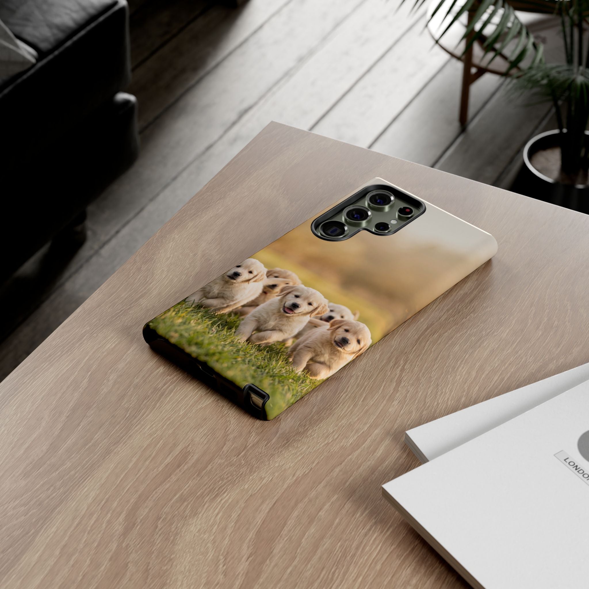 Golden Retriever Puppies Phone Case | Playful Puppy Pack Running in Grass | iPhone & Samsung