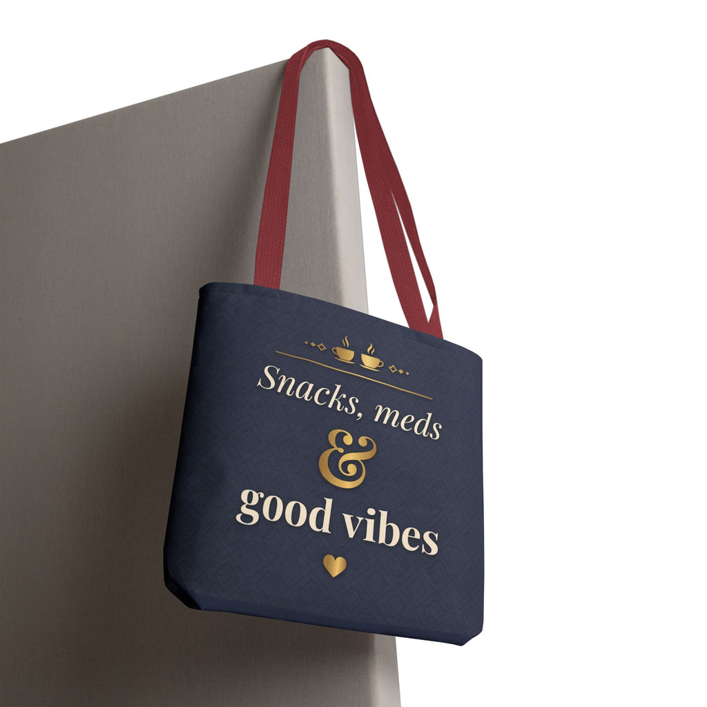 Snacks Meds & Good Vibes Tote | Funny Nurse Gift Tote Bag | Healthcare Worker Humour Gift | Premium Polyester Carry-All