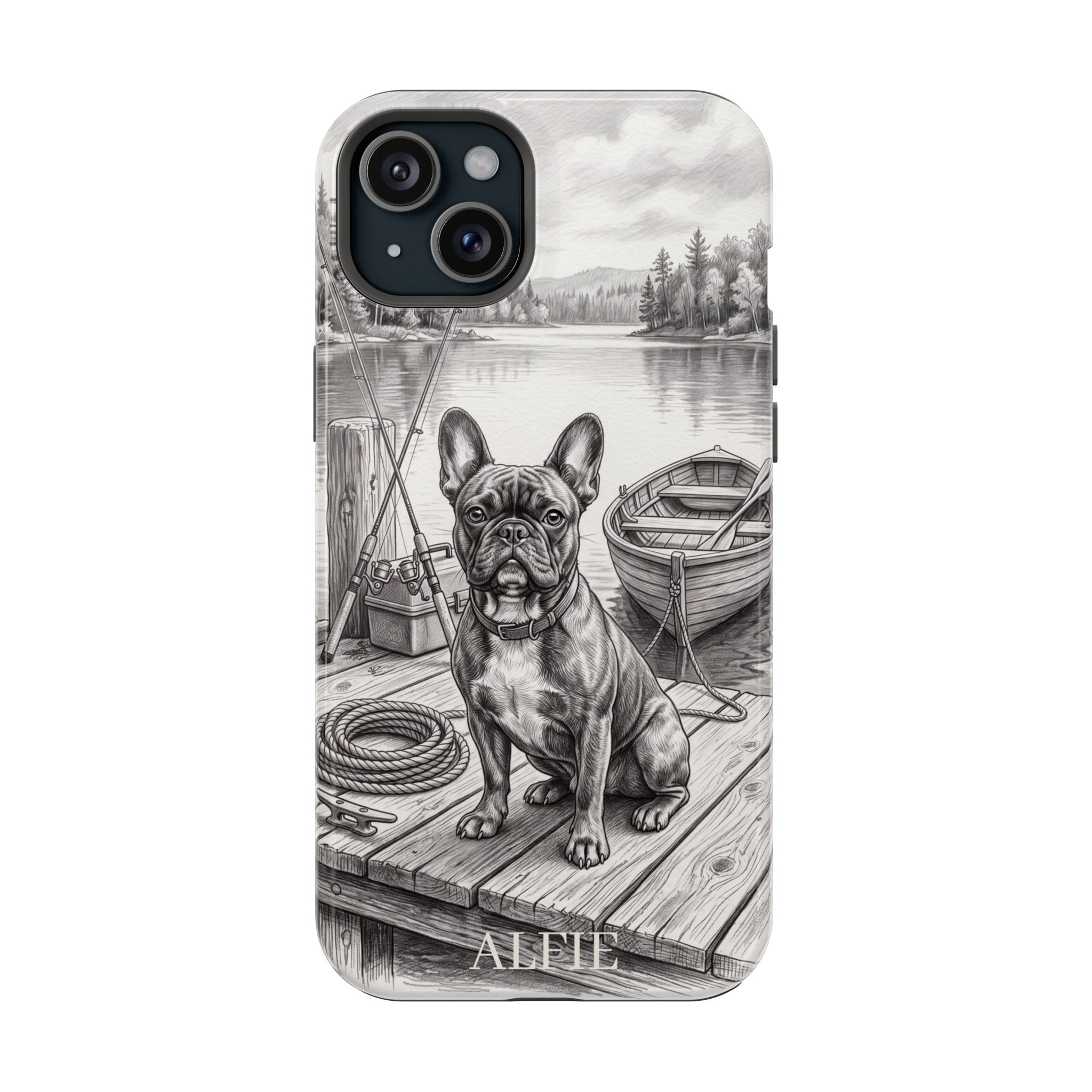 Personalized French Bulldog Lakeside Dock Phone Case — Wireless Charging Cover