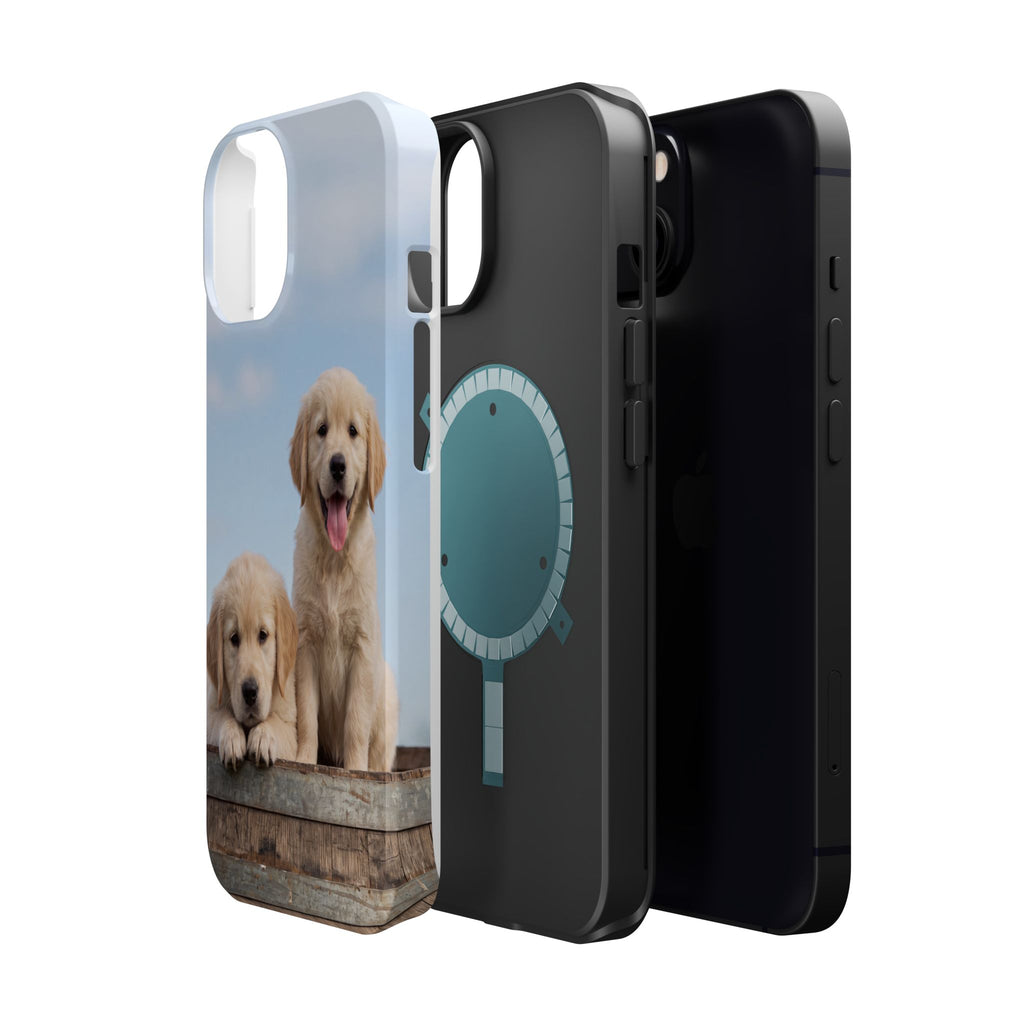Golden Retriever Puppy Duo Phone Case — Impact-Resistant Wireless Charging Cover