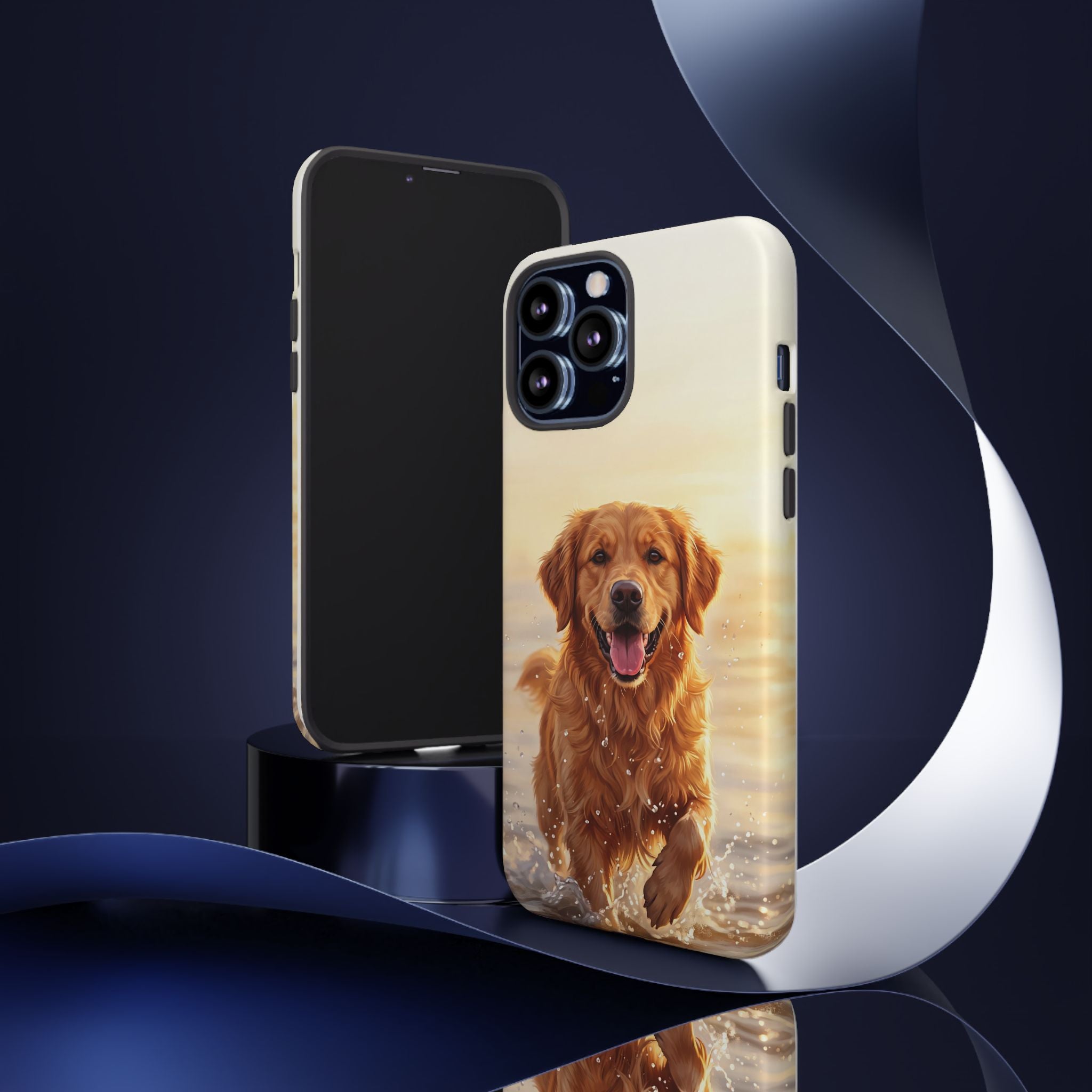Golden Retriever Splashing in Water Phone Case | Joyful Dog at Golden Hour | iPhone & Samsung