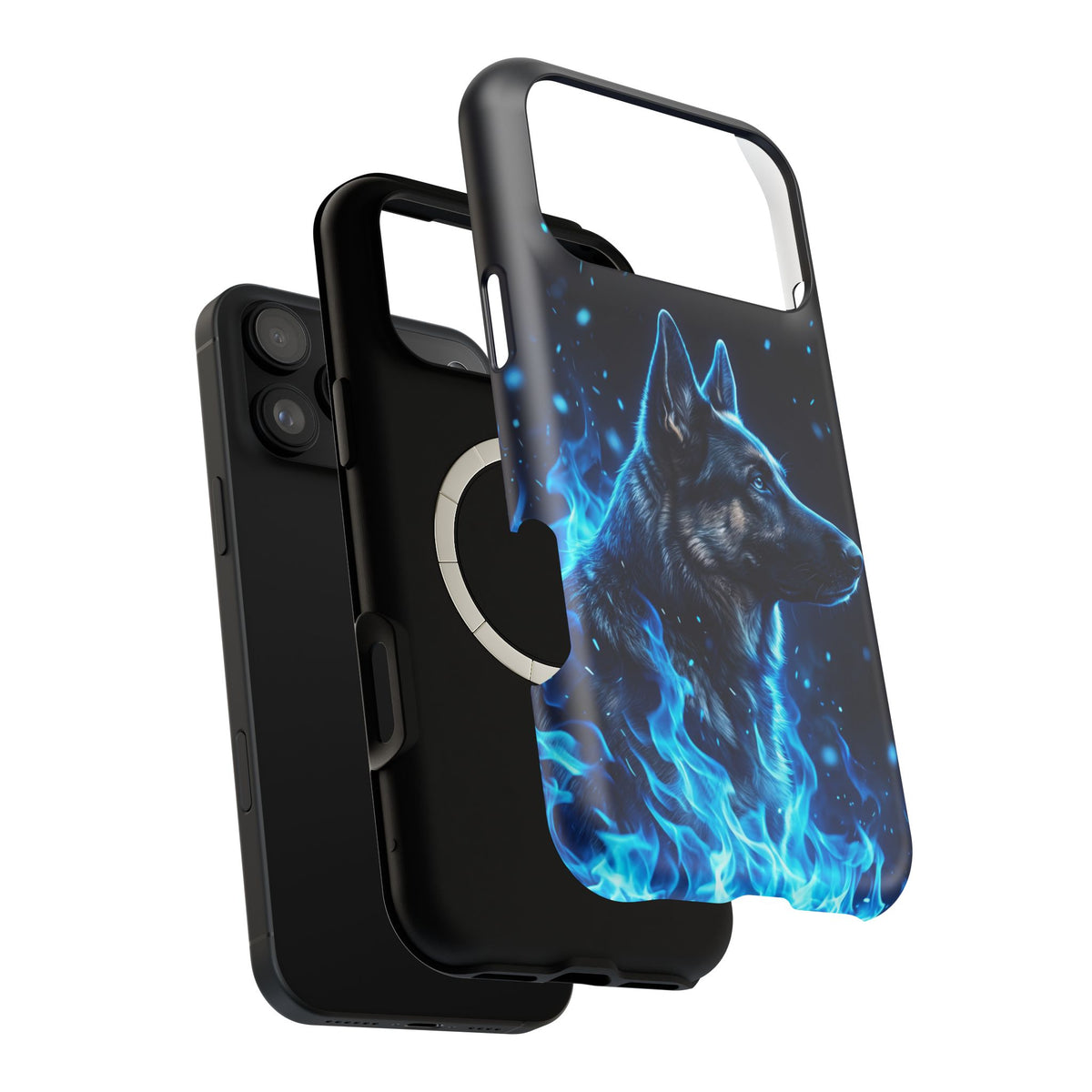 German Shepherd Phone Case | Blue Flame Art — Tough Magnetic Case with Wireless Charging