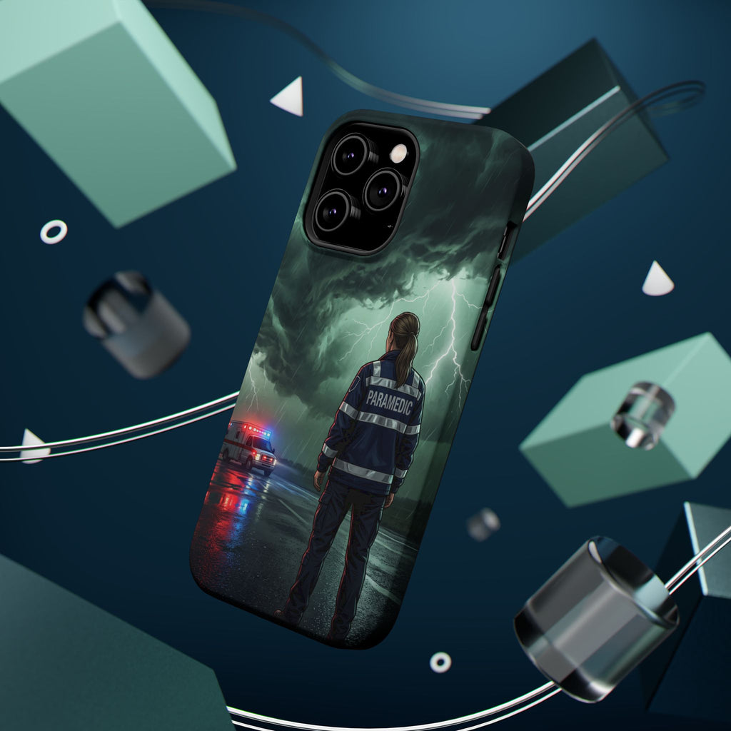 Female Paramedic Green Storm Phone Case — Magnetic Wireless Charging Cover